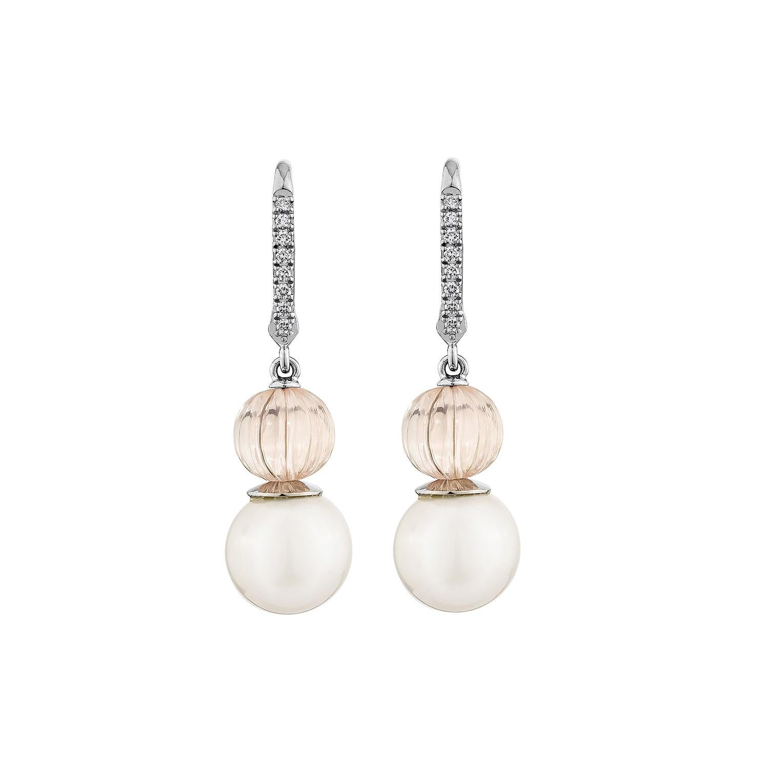 Contemporain Sunita Nahata et quartz rose 21,77 carats Boucles d'oreilles en 18KWG avec diamant. en vente