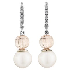 Sunita Nahata Pearl and Rose Quartz 21.77ct. Earrings in 18KWG with Diamond.