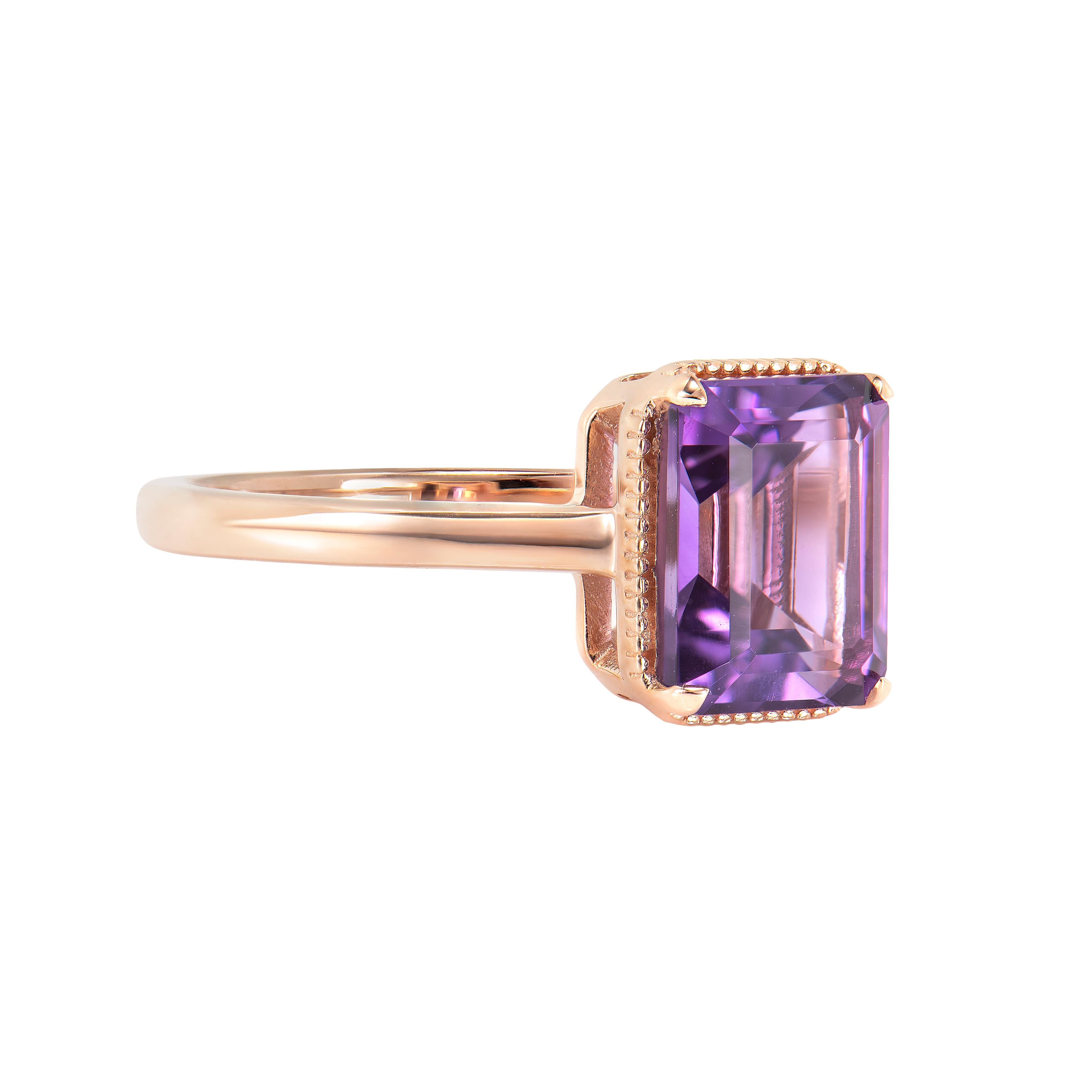 Presented A stunning variety of amethyst gemstones for those who respect quality and wish to wear them on any occasion or everyday basis. The rose gold amethyst fancy ring.

Amethyst Fancy Ring in 14Karat Rose Gold 

Amethyst: 2.20 carat, 9X7mm