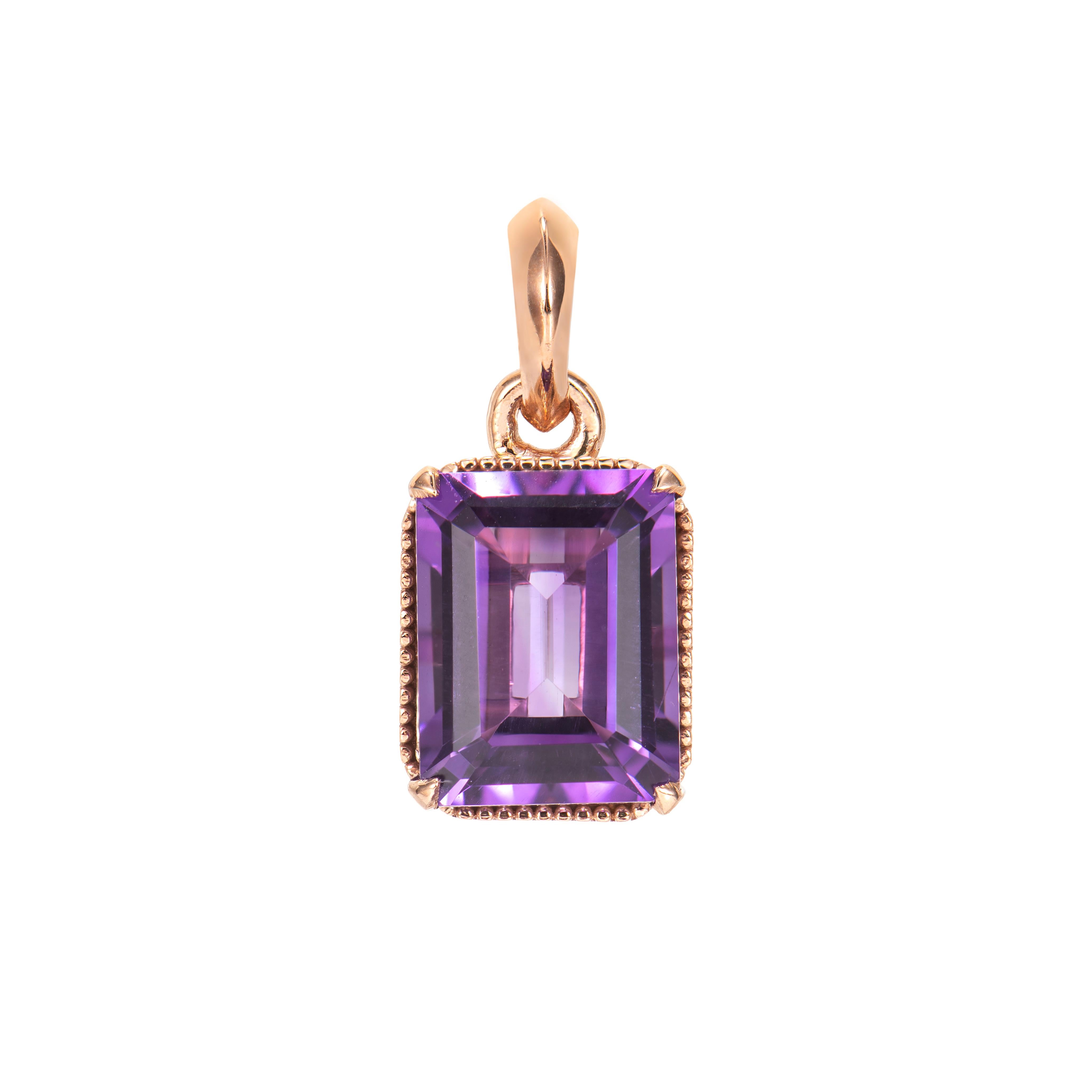 Contemporaneo Sunita Nahata Ametista 2.20ct. Ciondolo in oro rosa 14 carati... in vendita
