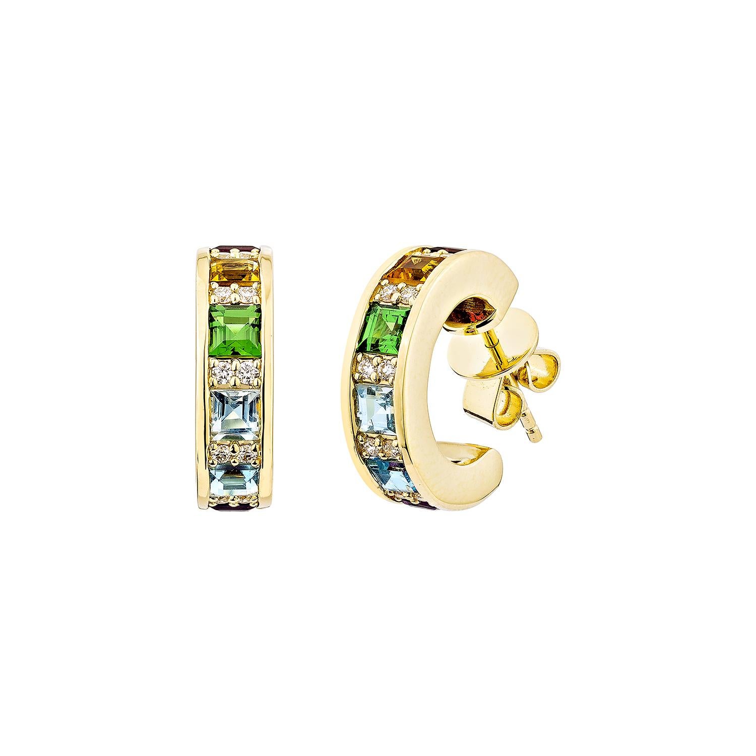 Taglio princess Orecchino con gemme arcobaleno di Sunita Nahata da 2,21 carati in 18KYG con diamante. in vendita