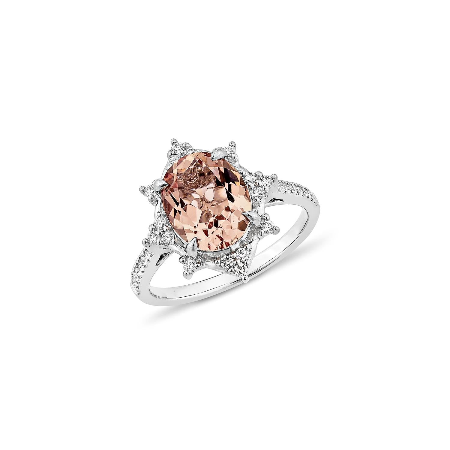 Contemporary Sunita Nahata Pink Morganite 2.22ct. Fancy Ring in 18KWG with Diamond. For Sale