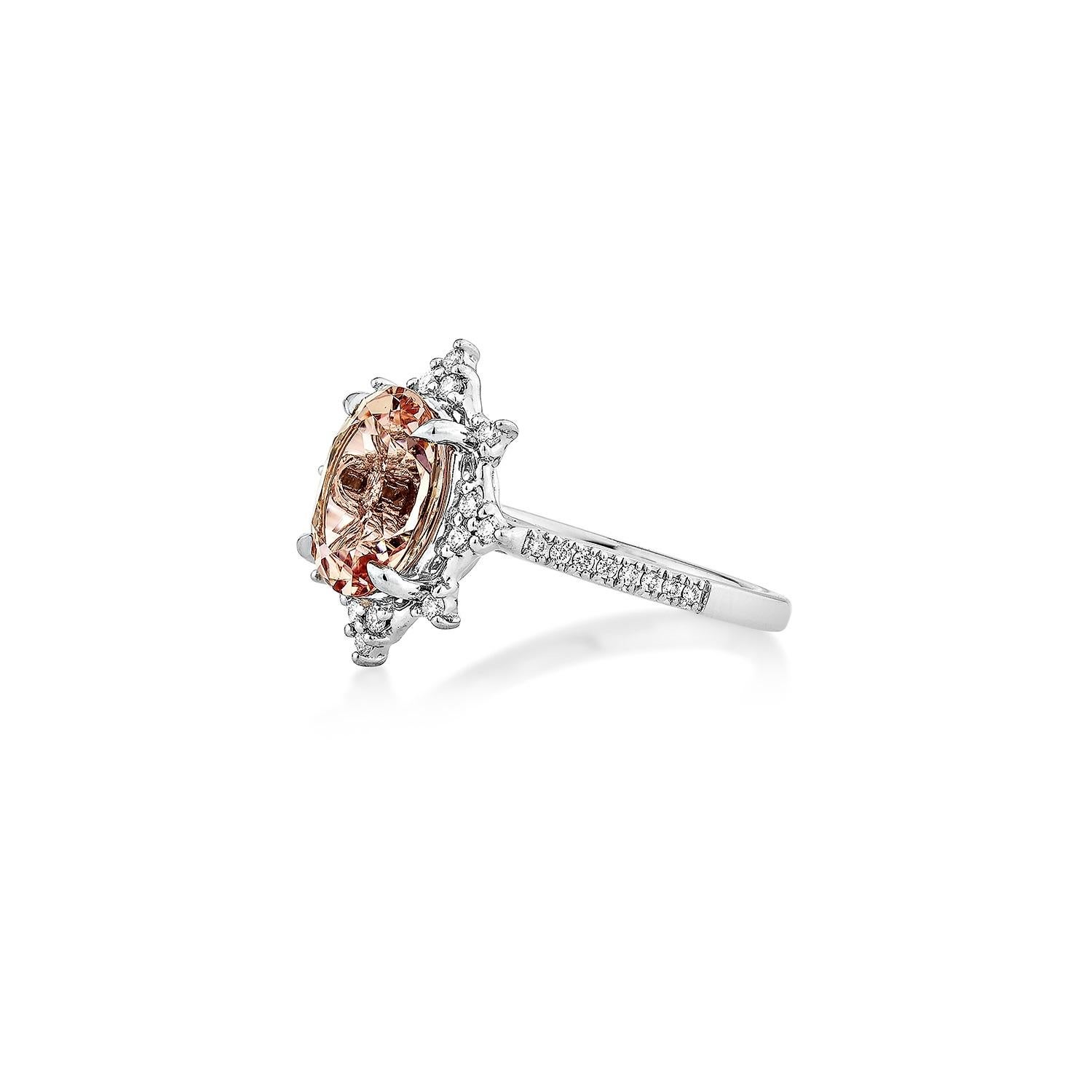Oval Cut Sunita Nahata Pink Morganite 2.22ct. Fancy Ring in 18KWG with Diamond. For Sale