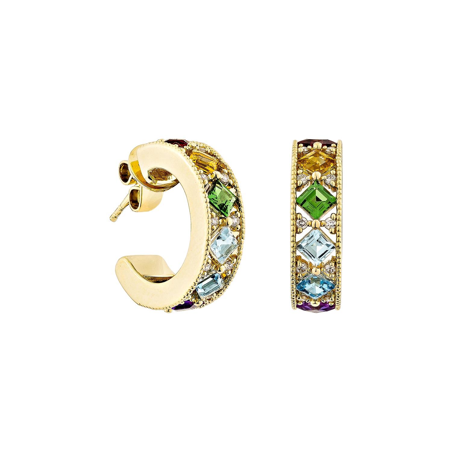 Ti presentiamo gli orecchini arcobaleno della Collection'S di Sunita Nahata. Questi splendidi orecchini sono composti da gemme vivaci che riflettono le sfumature dell'arcobaleno e simboleggiano speranza, gioia e varietà. Questi orecchini offrono