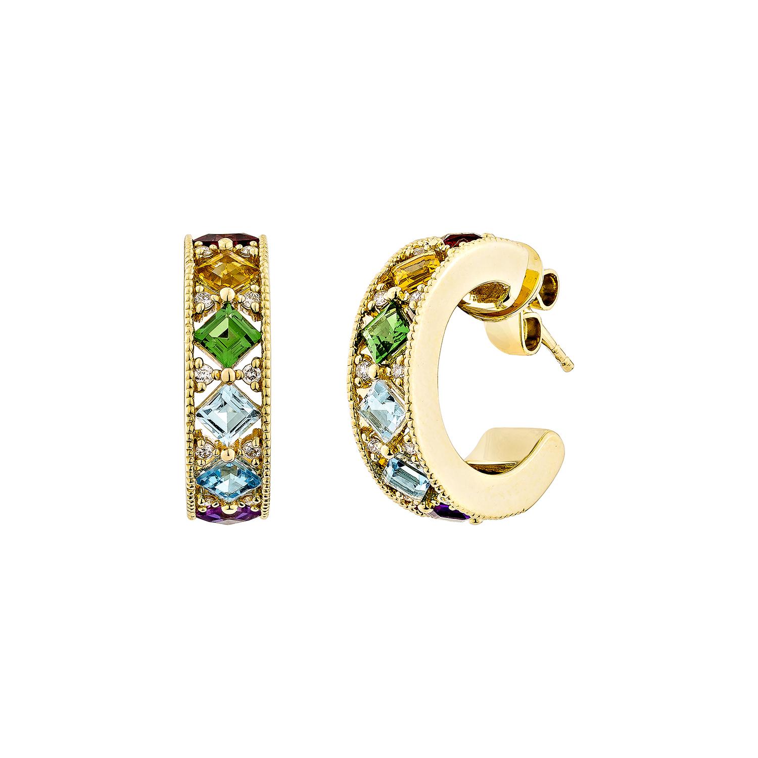 Taglio princess Gemme arcobaleno Sunita Nahata 2.23ct. Orecchini in 18KYG con diamante. in vendita