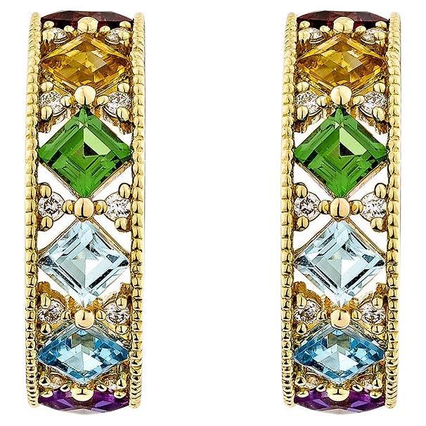 Sunita Nahata Rainbow Gemstones 2.23ct. Earrings in 18KYG with Diamond.