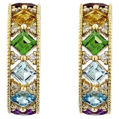 Sunita Nahata Rainbow Gemstones 2.23ct. Earrings in 18KYG with Diamond.
