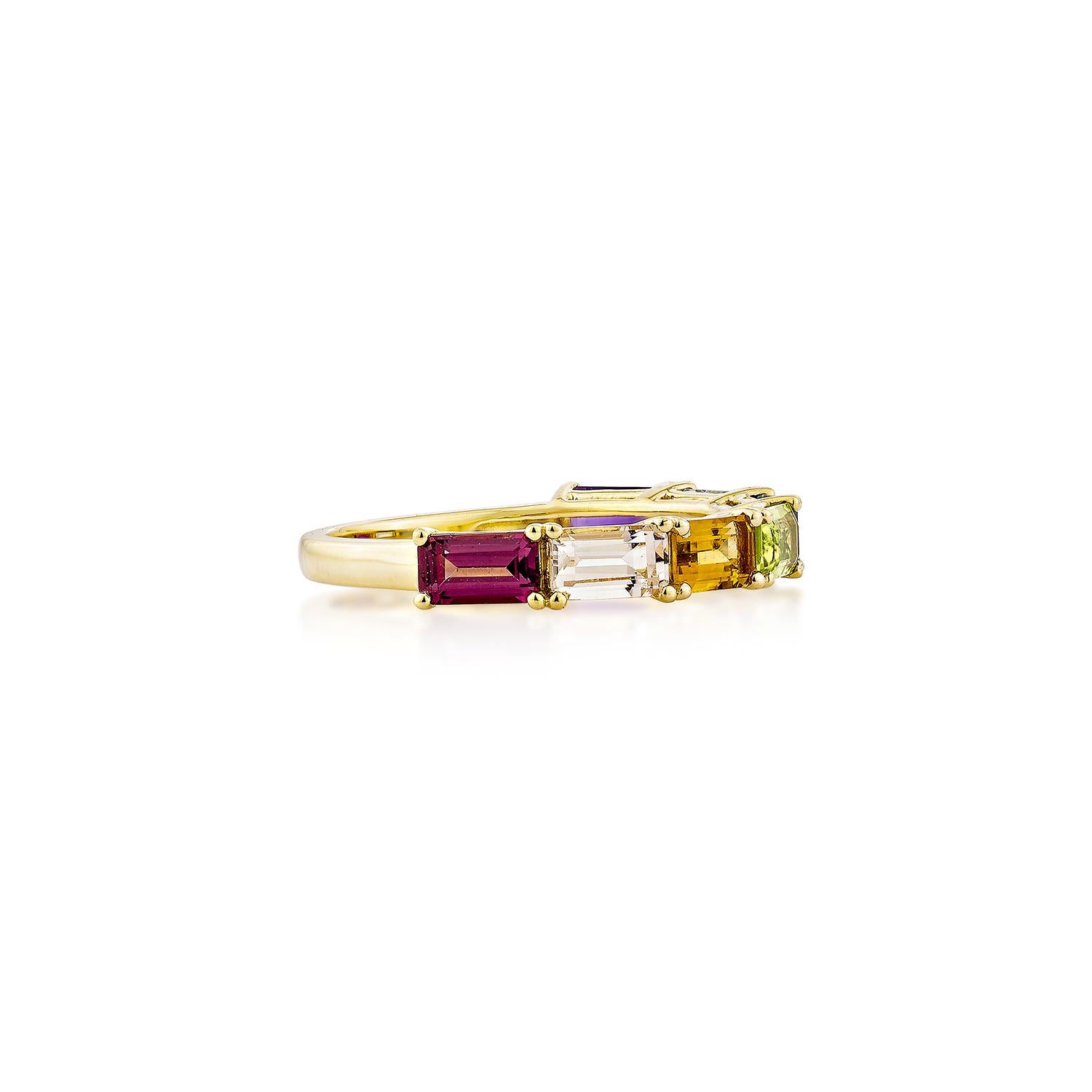 Contemporary Sunita Nahata Rainbow Gemstone 2.27ct. Fancy Ring in 18KYG with White Diamond. For Sale
