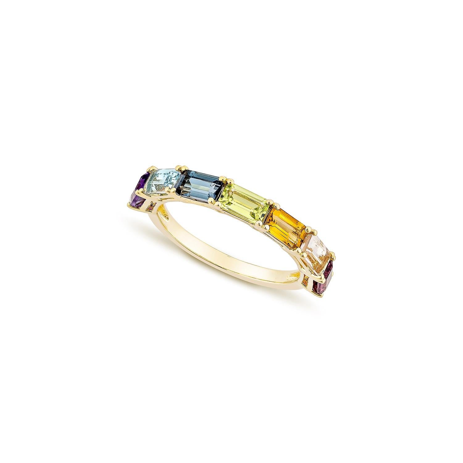 Octagon Cut Sunita Nahata Rainbow Gemstone 2.27ct. Fancy Ring in 18KYG with White Diamond. For Sale