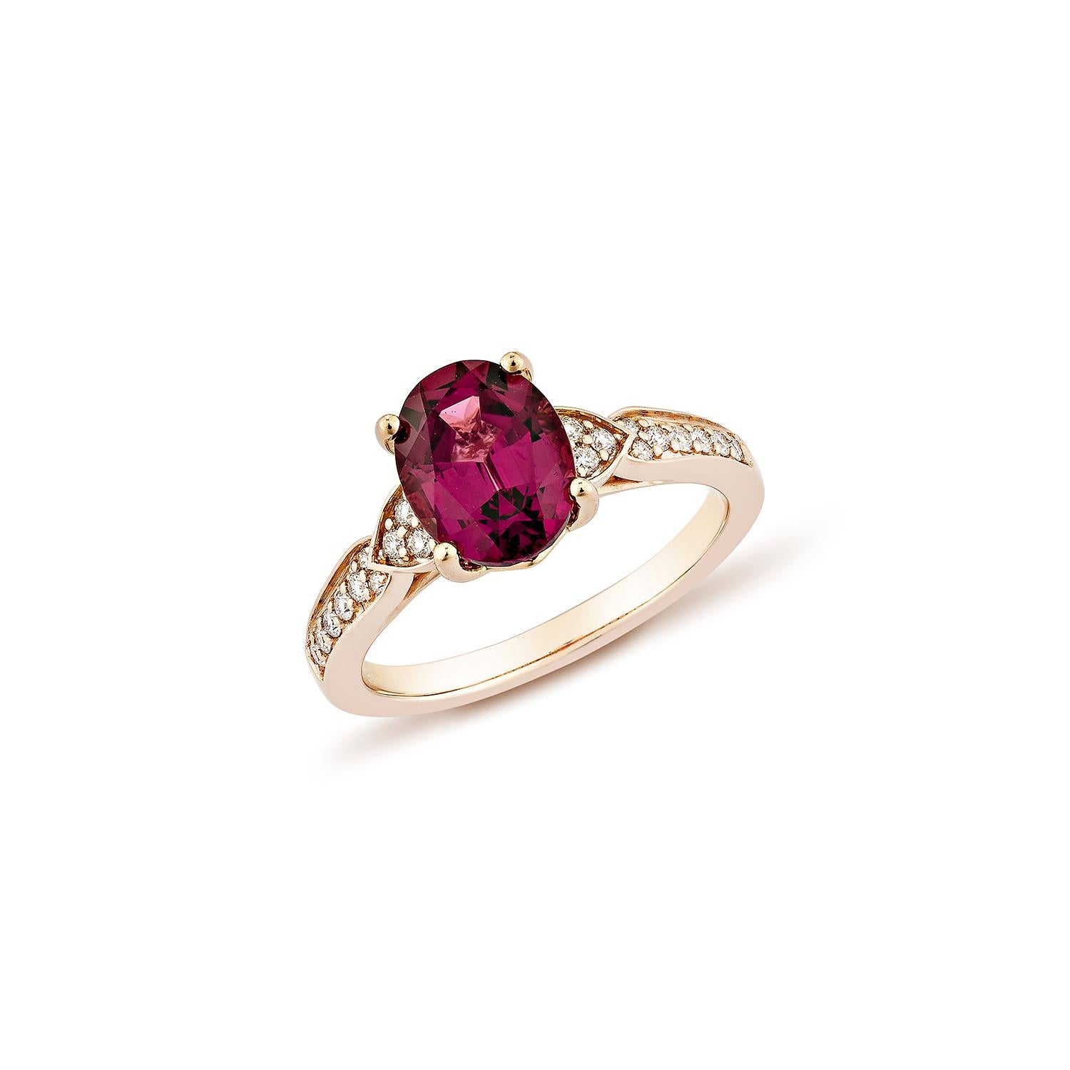 Contemporary Sunita Nahata Rhodolite 2.28ct. Fancy Ring in 14KRG with White Diamond. For Sale