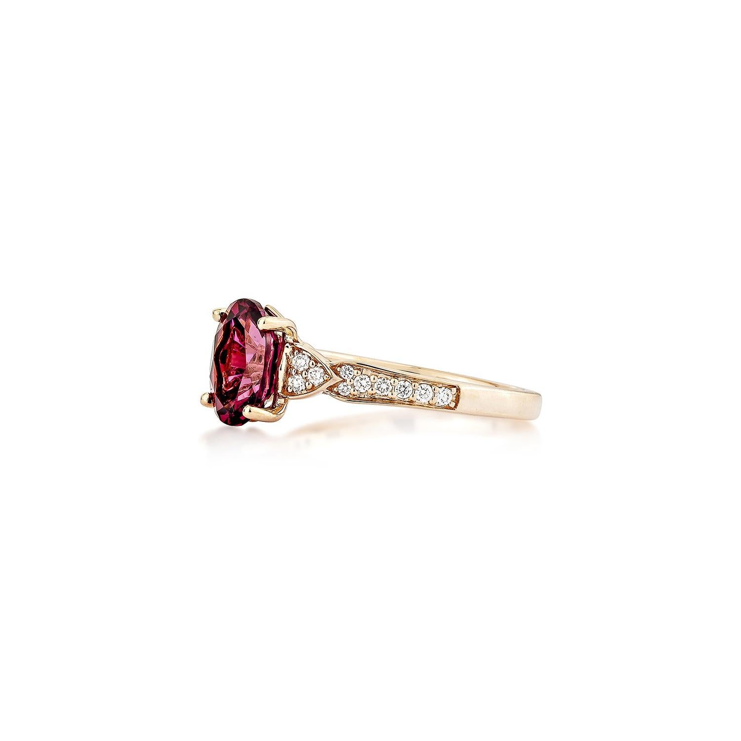 Oval Cut Sunita Nahata Rhodolite 2.28ct. Fancy Ring in 14KRG with White Diamond. For Sale