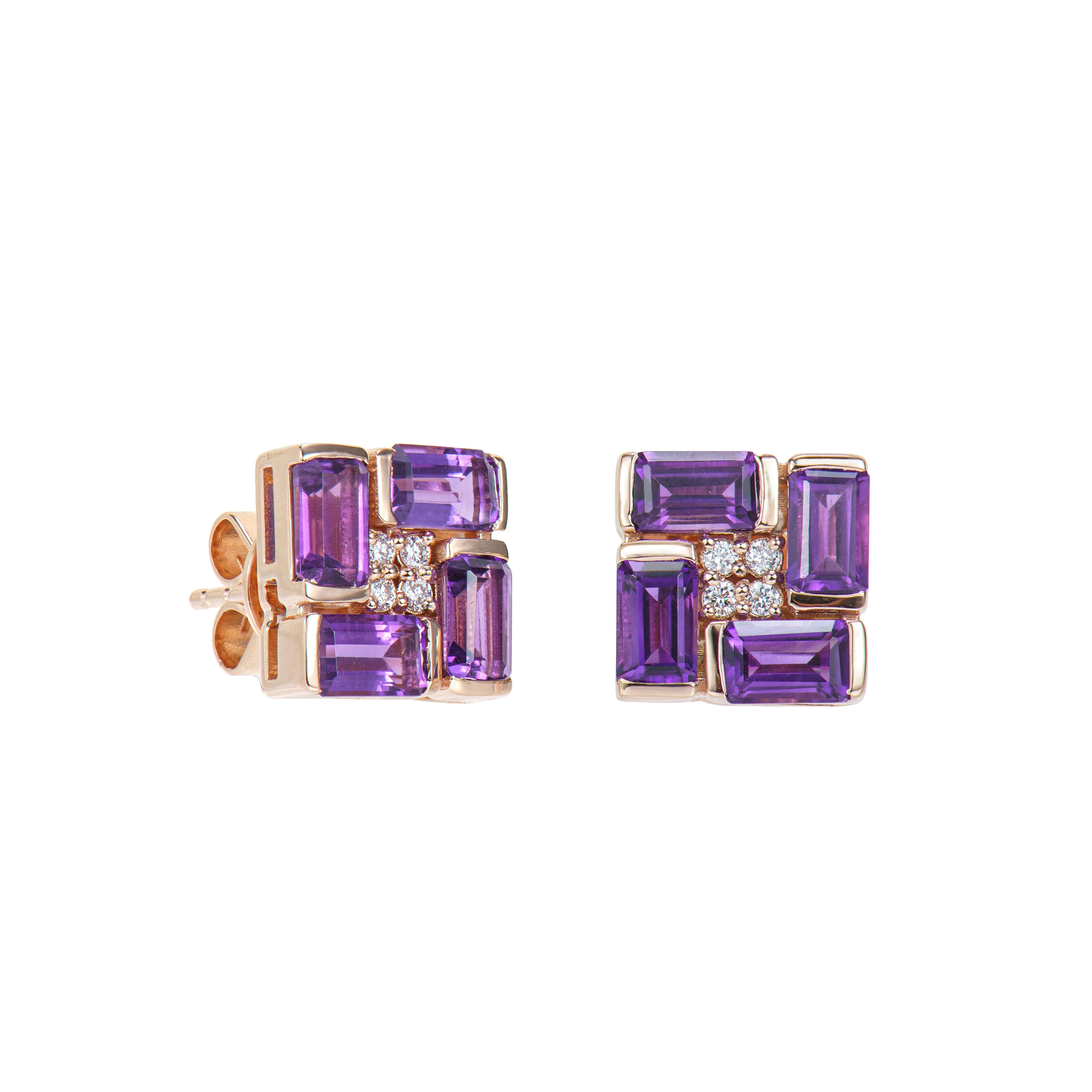 Presented A lovely set of Amethyst for people who value quality and want to wear it to any occasion or celebration. The Rose gold Amethyst Stud Earrings adorned with diamonds offer a classic yet elegant appearance.

Amethyst Stud Earring in 18Karat