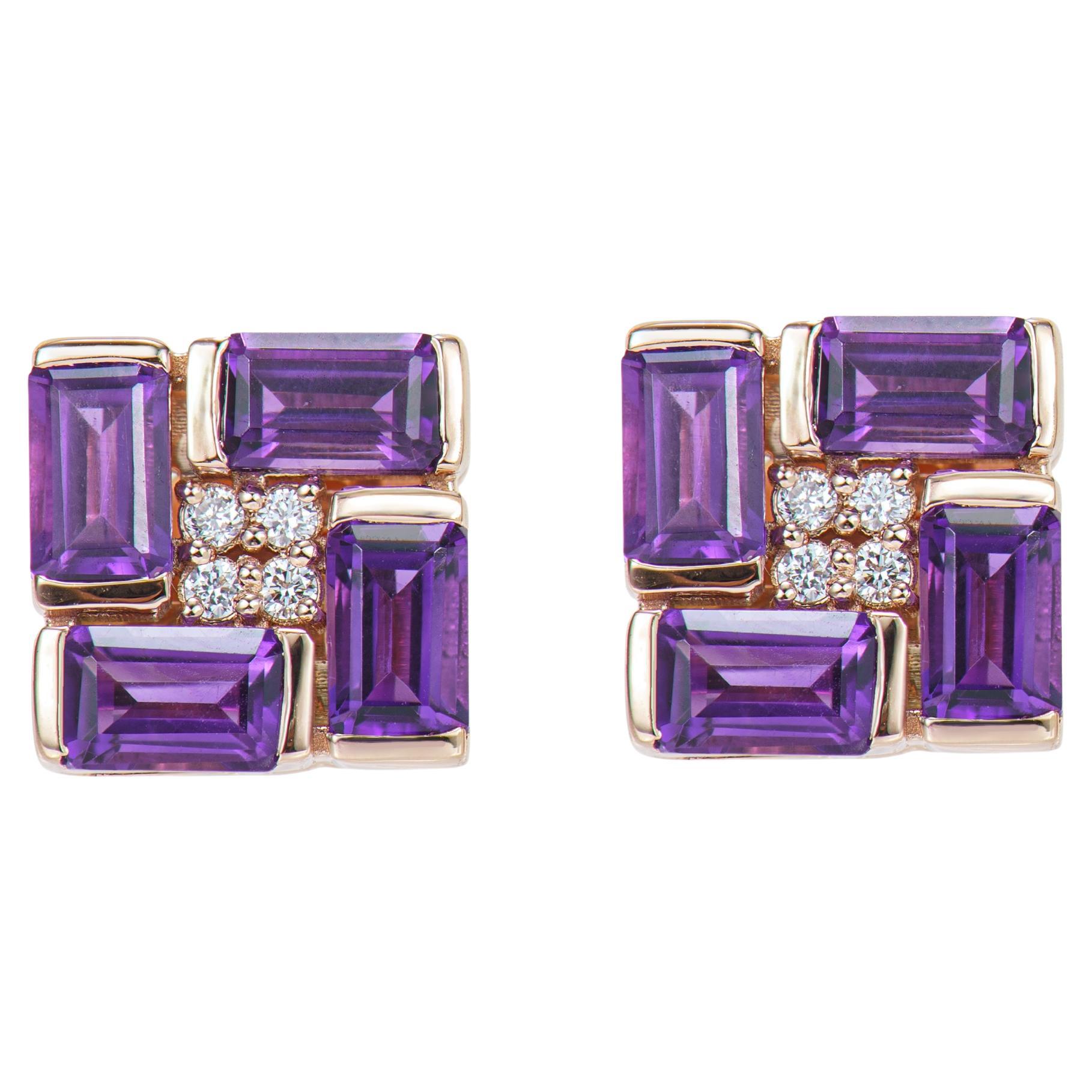 Sunita Nahata Amethyst 2.31ct. Stud Earrings in 18KRG with White Diamond.