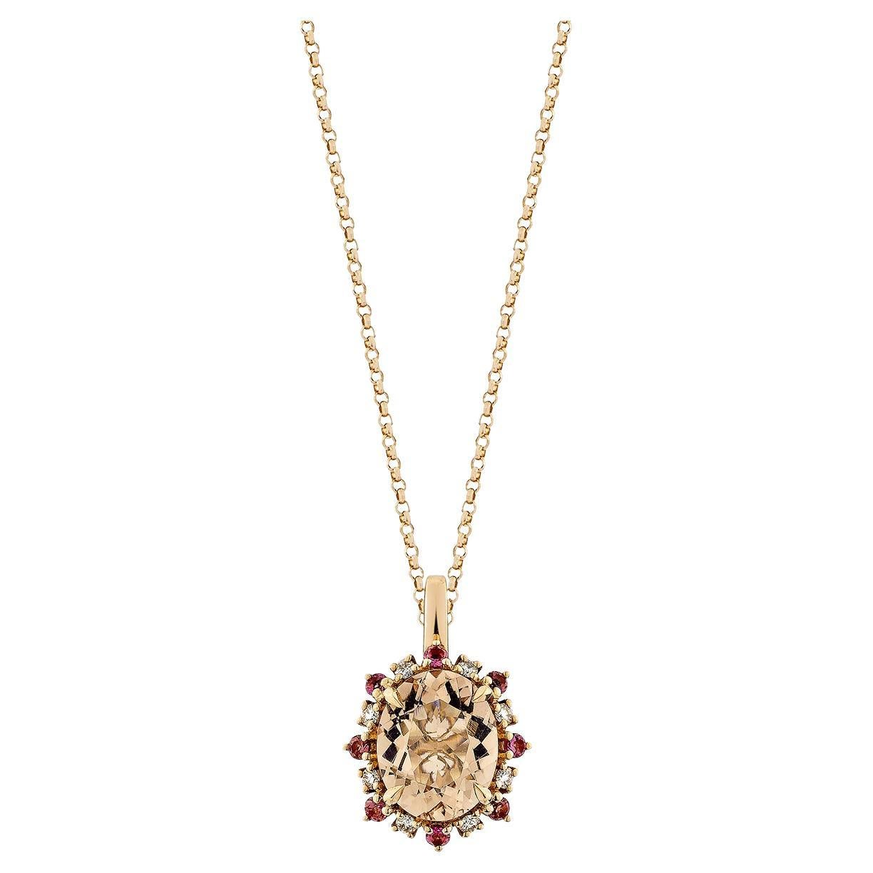 Sunita Nahata Morganite & Tourmaline 2.32ct. Pendentif en 18KRG avec diamant.