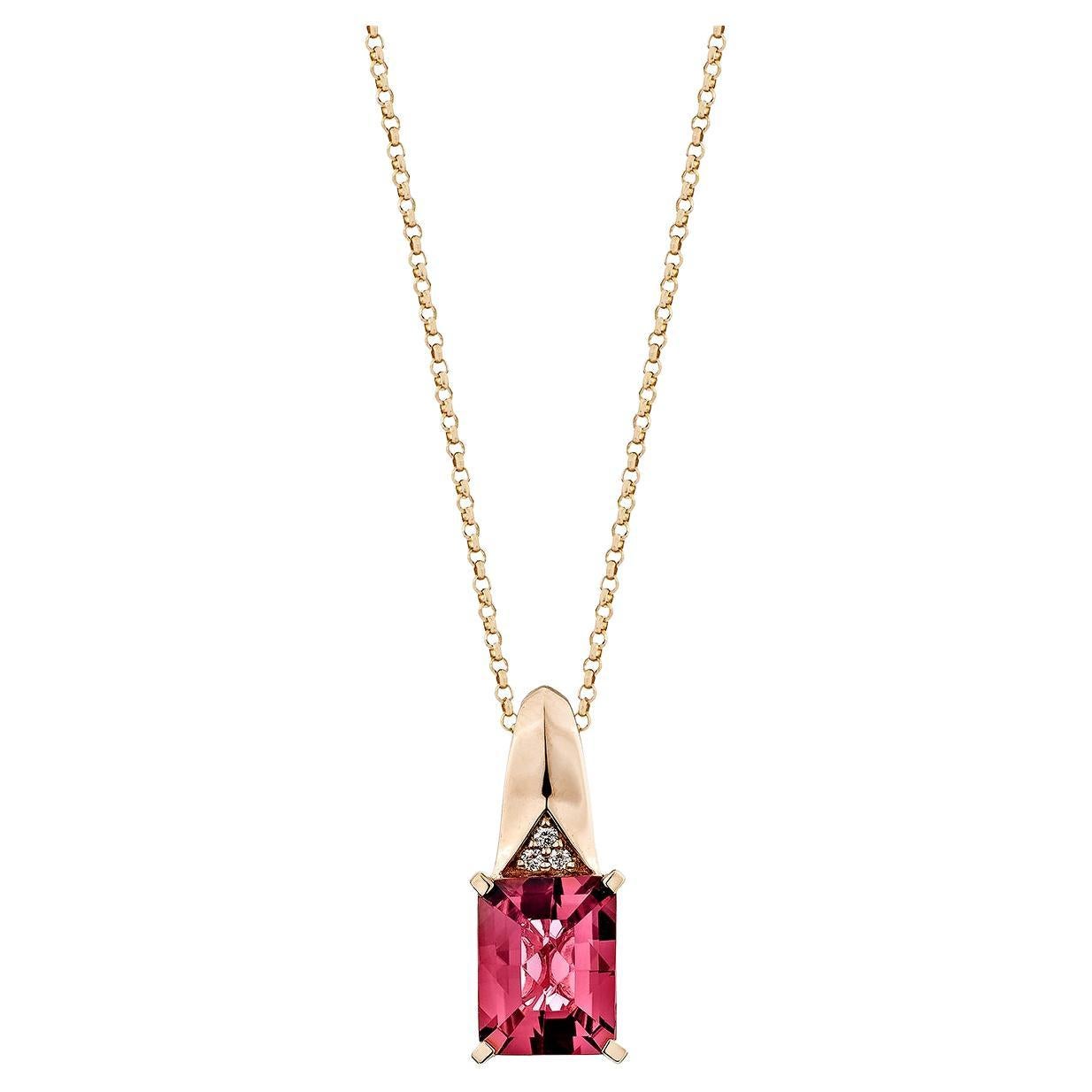 Sunita Nahata Pink Tourmaline 2.37ct. Pendant in 14KRG with Diamond.