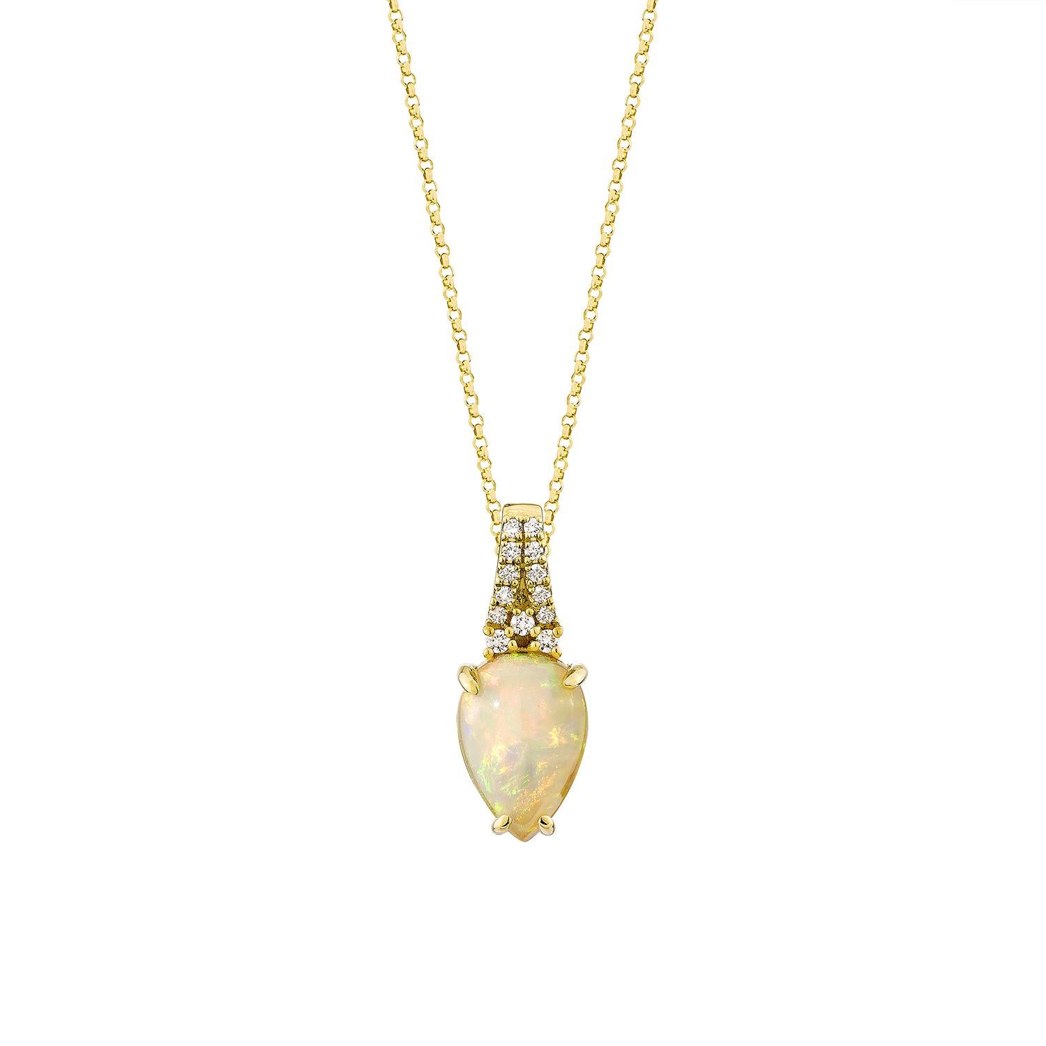 Sunita Nahata presents a stunning Ethiopian opal cabochon pendant, adorned with white diamonds. This gemstone, renowned for its historical significance, is believed to bring good luck, protection, and divine hope. Its metaphysical benefits include
