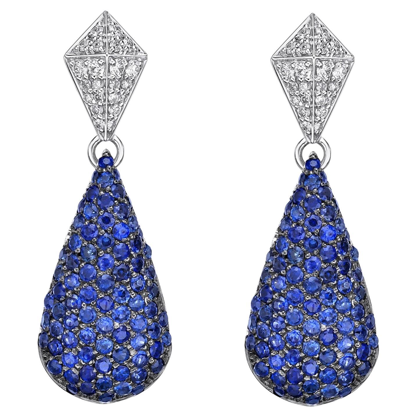 Sunita Nahata Blue Sapphire 2.38ct. Earrings in 18KWG with Diamond.