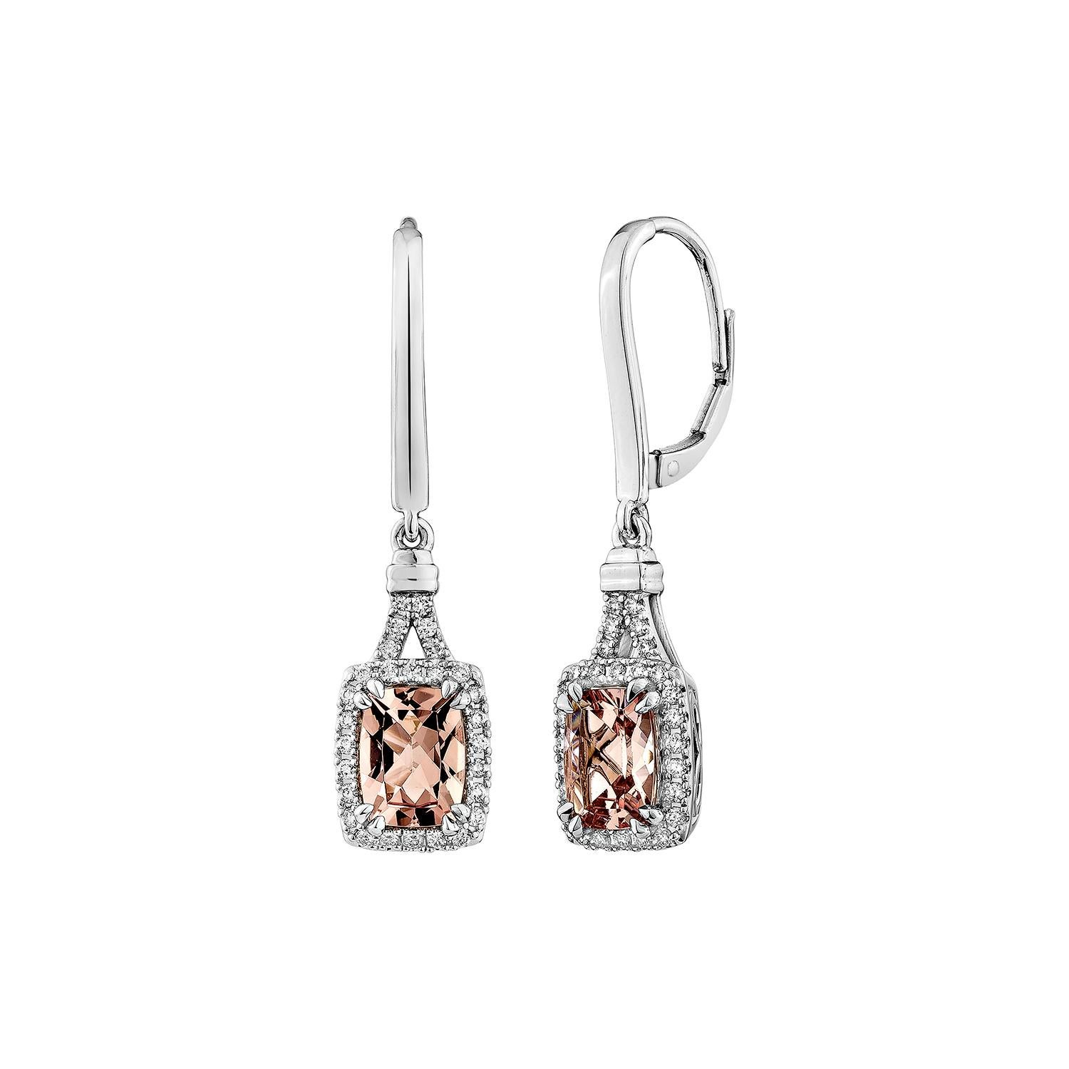 Sunita Nahata Morganita rosa 2.38 ct. Pendientes en 18KWG con Diamante. Corte cojín en venta