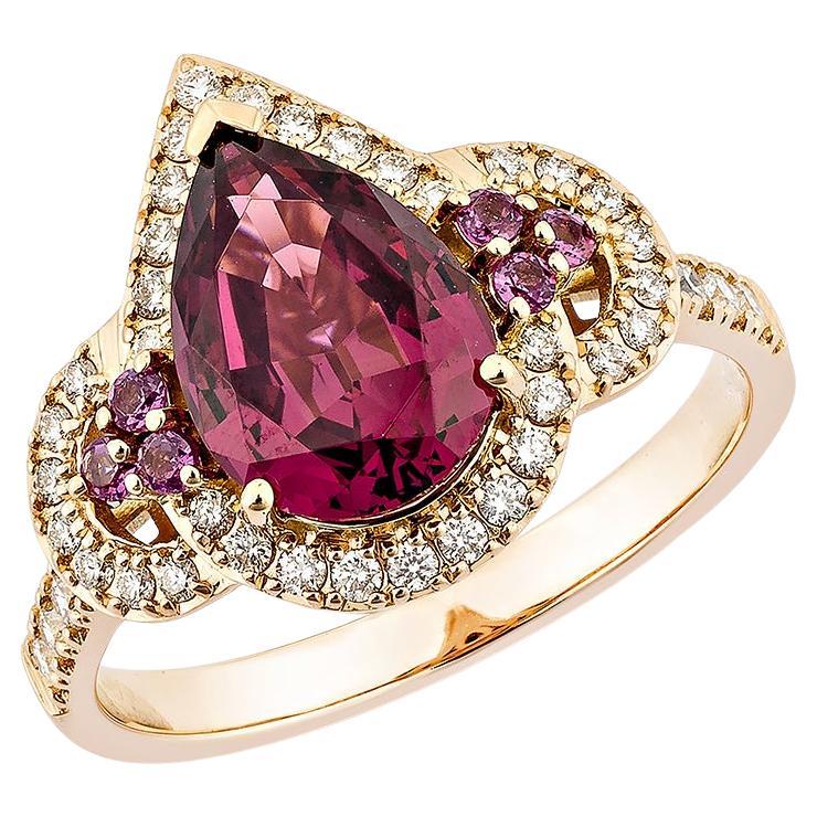 Sunita Nahata Rhodolite 2.38ct. Fancy Ring in 18KRG with White Diamond.