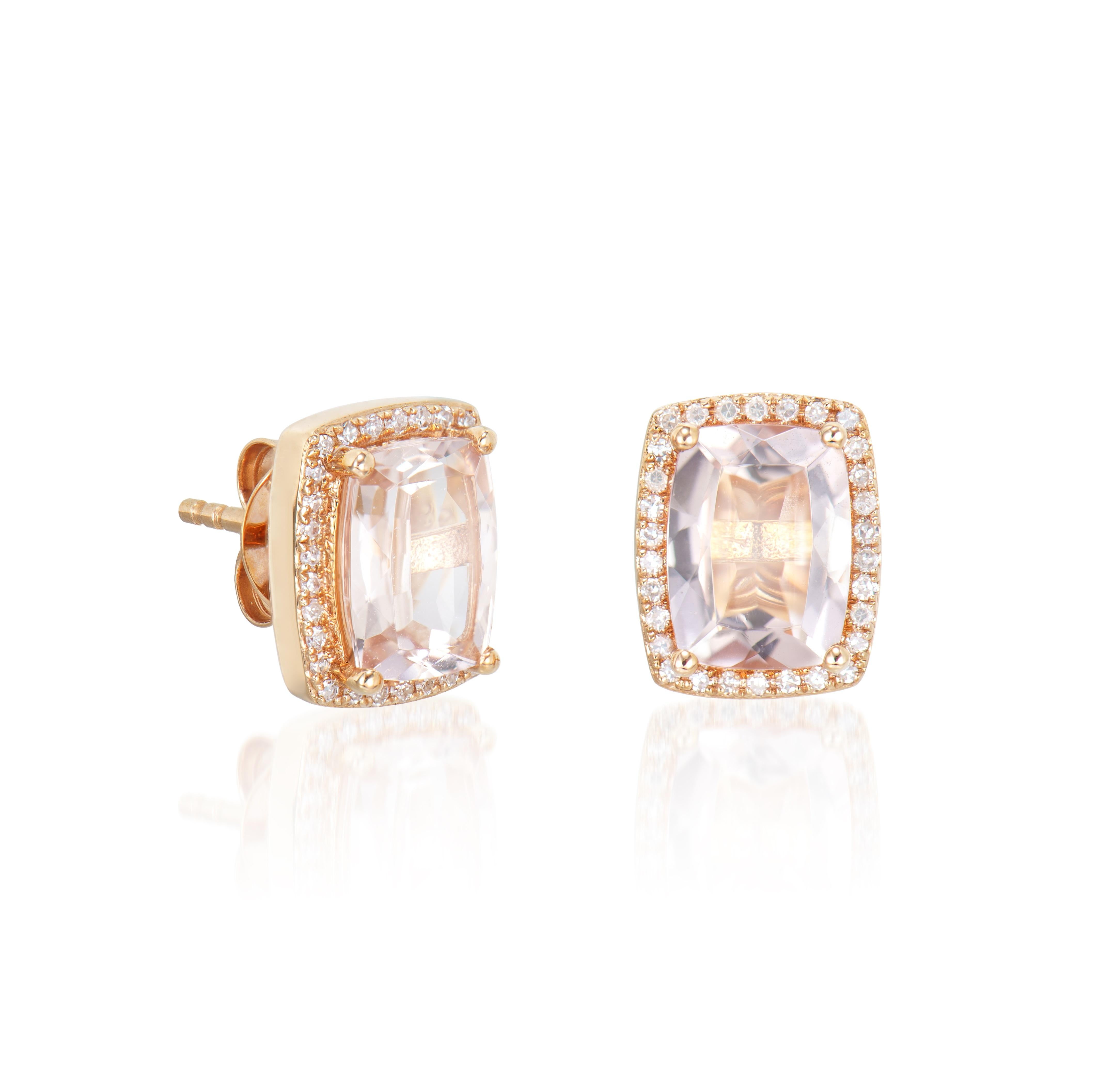 This collection includes a range of Morganite, which is a symbol of love and relationships, making it an excellent choice for a variety of applications. Accented with White Diamonds this Earrings is made in Rose Gold and present a classic yet