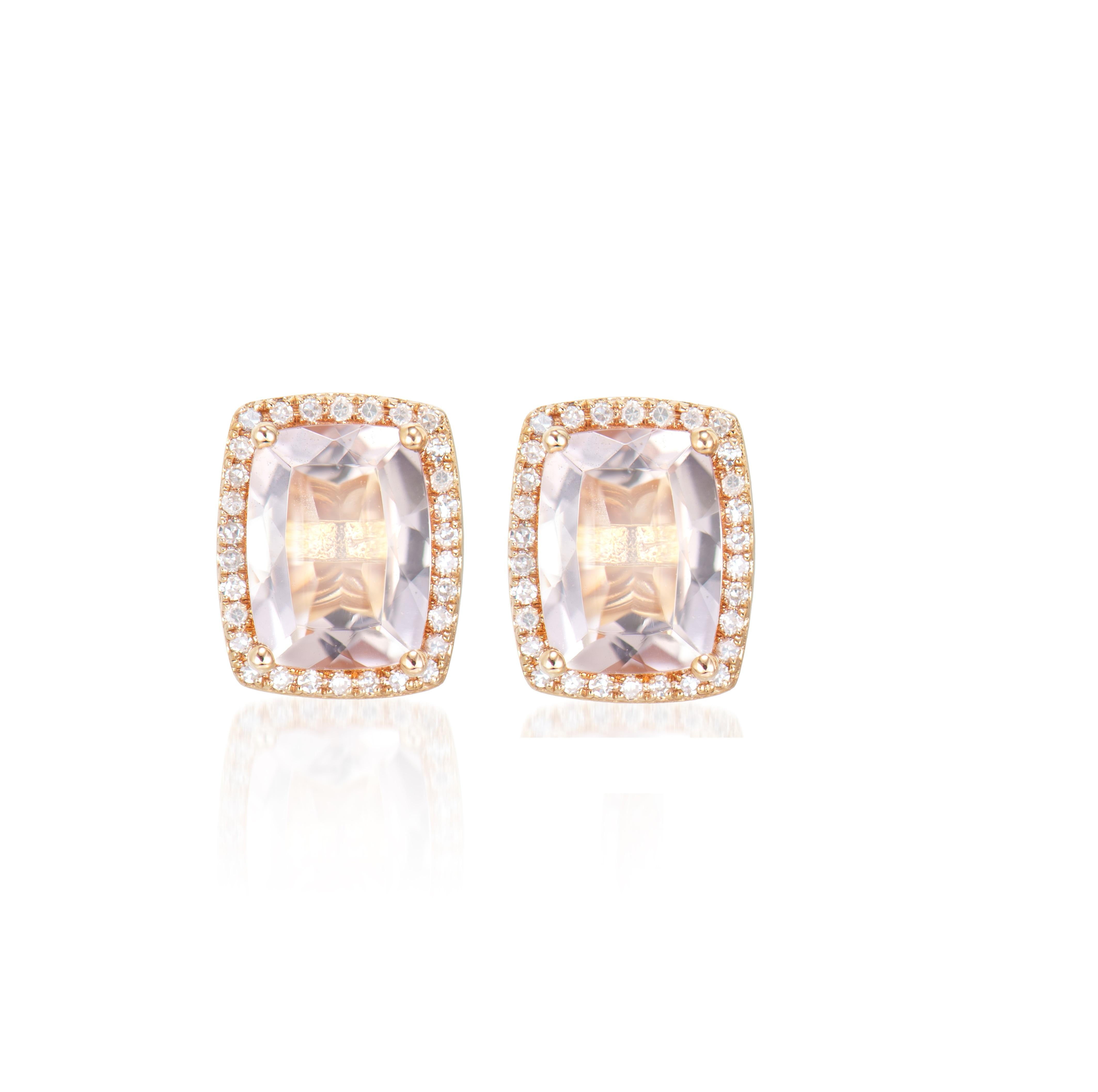 Contemporary Sunita Nahata Morganite 2.40ct. Stud Earrings in 18KRG with Diamond. For Sale