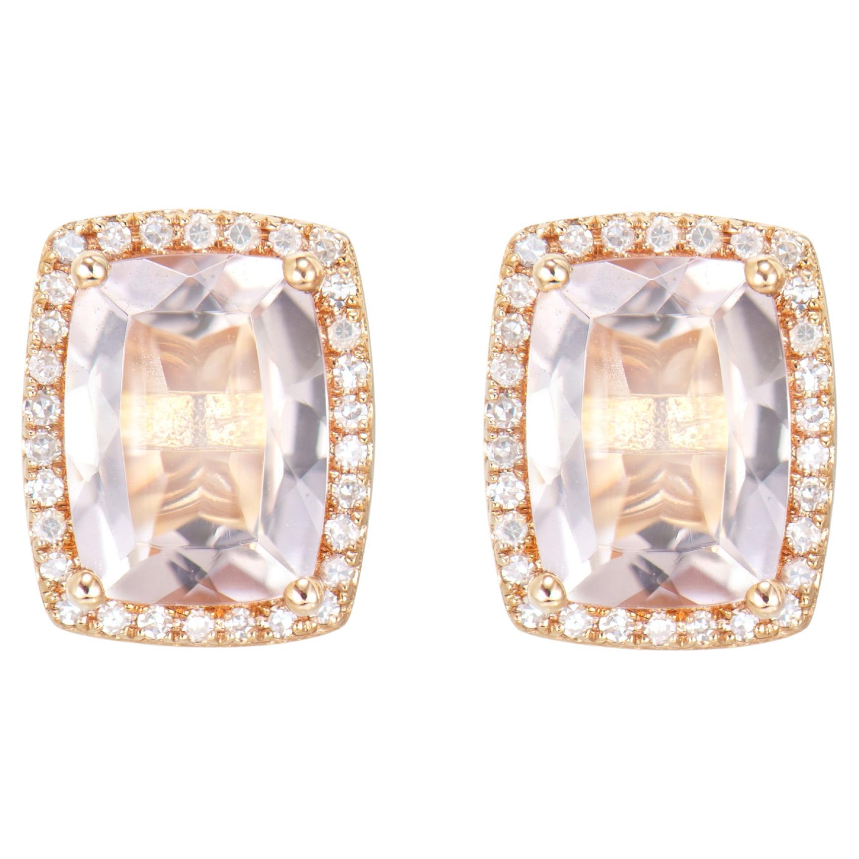 Sunita Nahata Morganite 2.40ct. Stud Earrings in 18KRG with Diamond.
