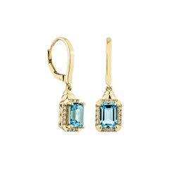 Sunita Nahata Schweizer Blautopas 2.40 Karat. Tropfenohrringe aus 14KYG mit Diamanten.