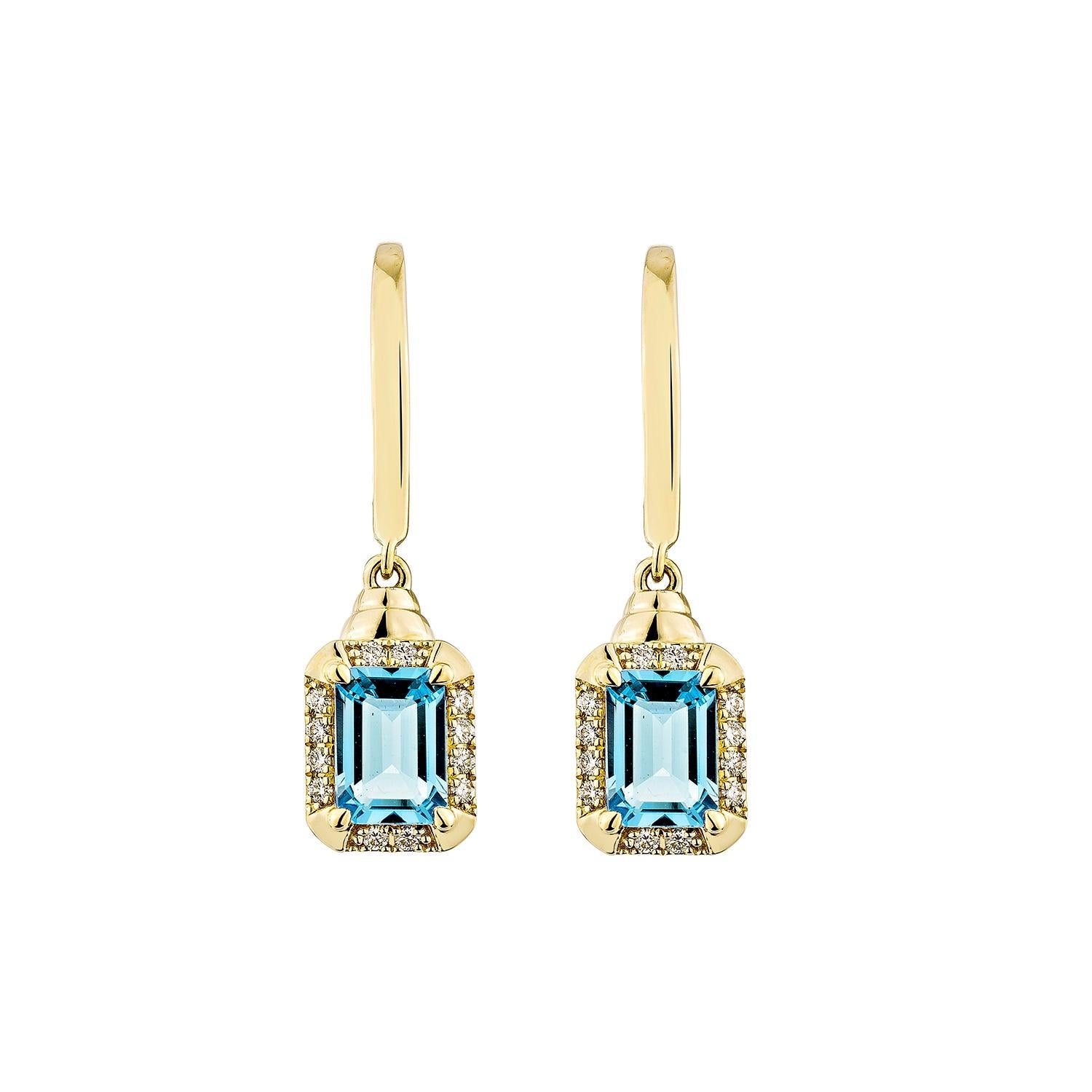 Contemporaneo Sunita Nahata Topazio Blu Svizzero 2.40ct. Orecchini a goccia in 14KYG con diamante. in vendita