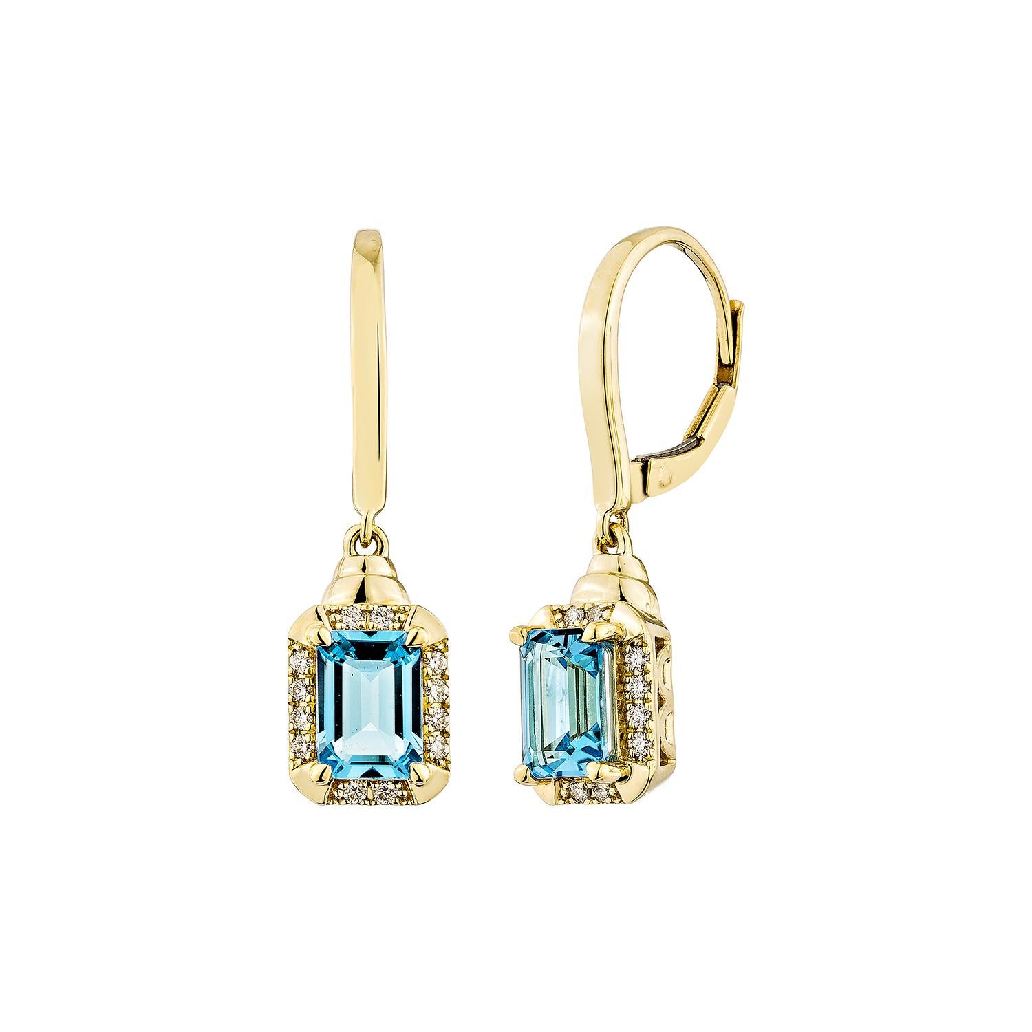 Ottagono Sunita Nahata Topazio Blu Svizzero 2.40ct. Orecchini a goccia in 14KYG con diamante. in vendita