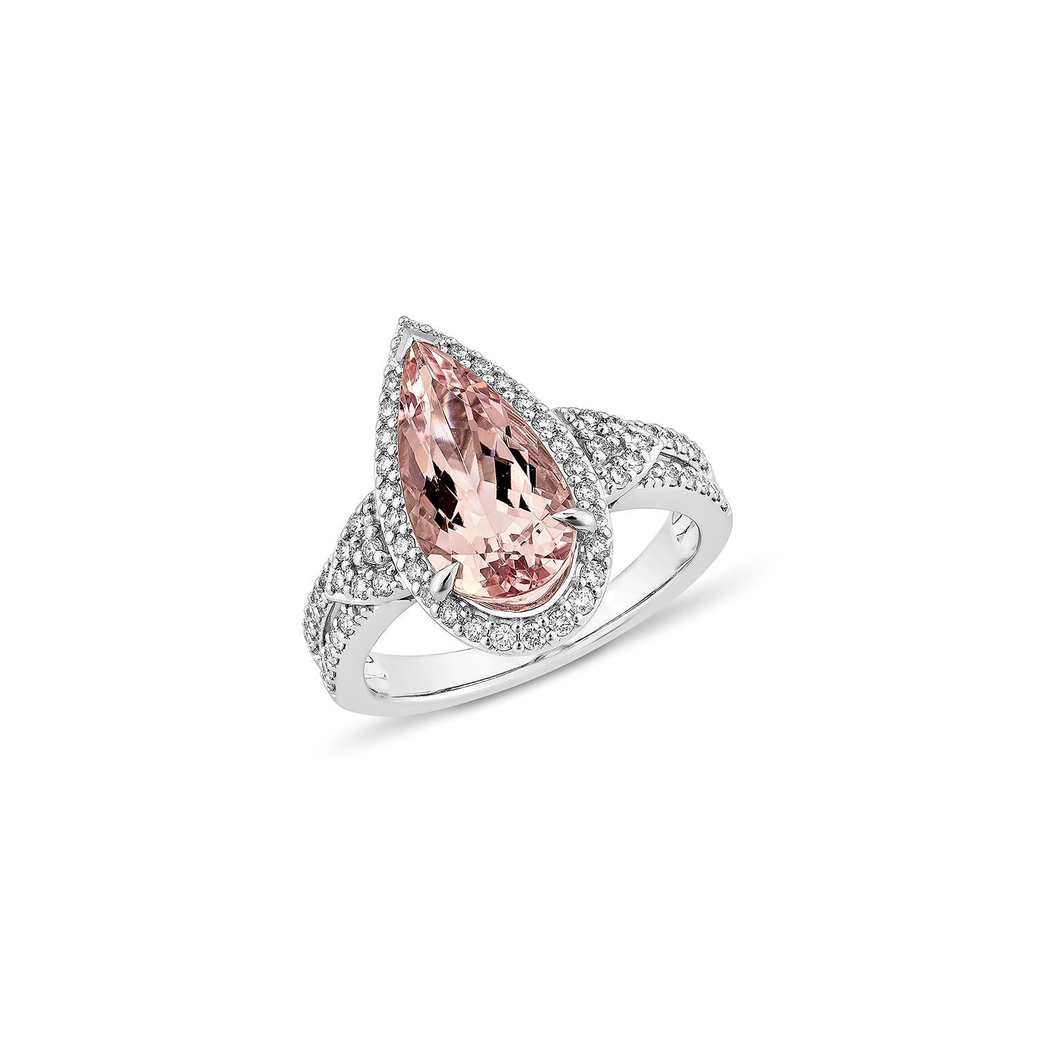 Contemporary Sunita Nahata Pink Morganite 2.41ct. Fancy Ring in 18KWG with Diamond. For Sale