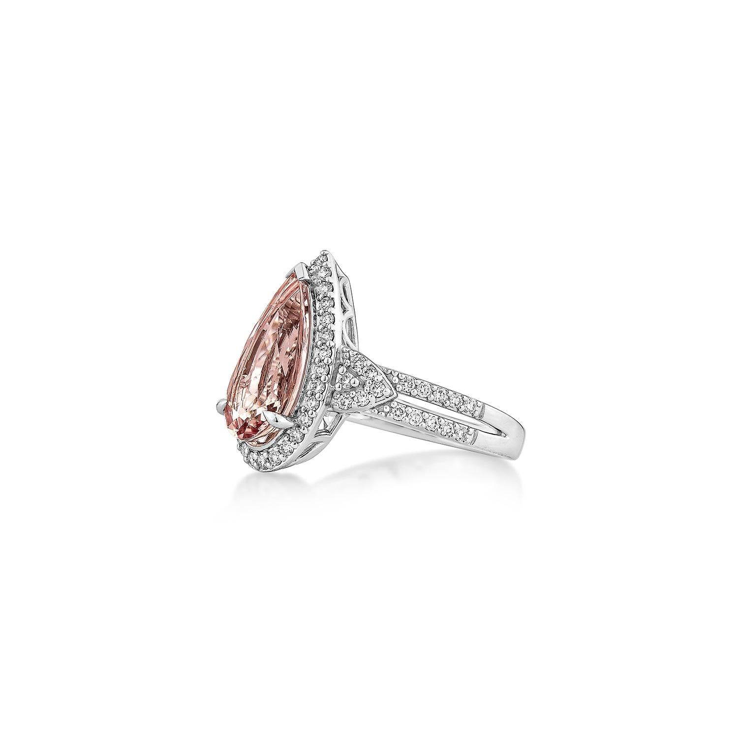 Pear Cut Sunita Nahata Pink Morganite 2.41ct. Fancy Ring in 18KWG with Diamond. For Sale
