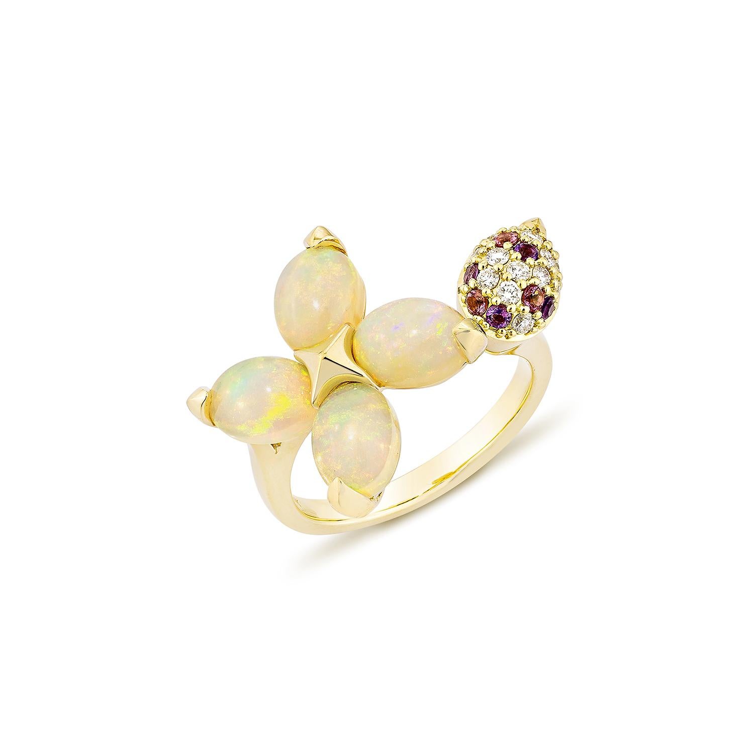 Contemporary Sunita Nahata Opal 2.43ct. Fancy Ring in 18KYG with Mix Gemstones & Diamond. For Sale