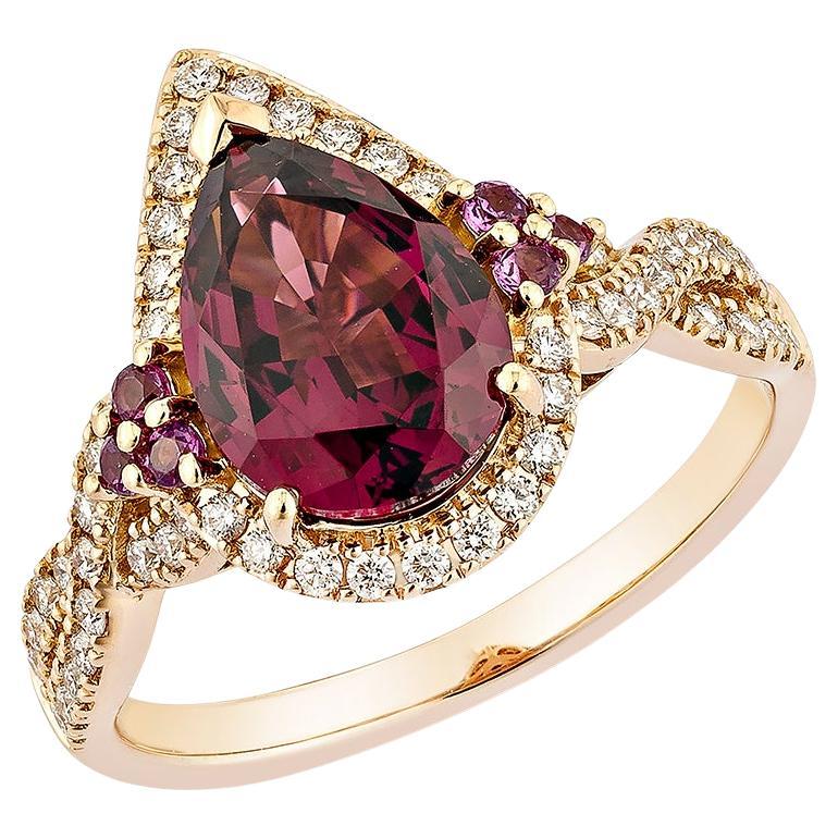 Sunita Nahata Rhodolite 2.43ct. Fancy Ring in 18KRG with White Diamond.