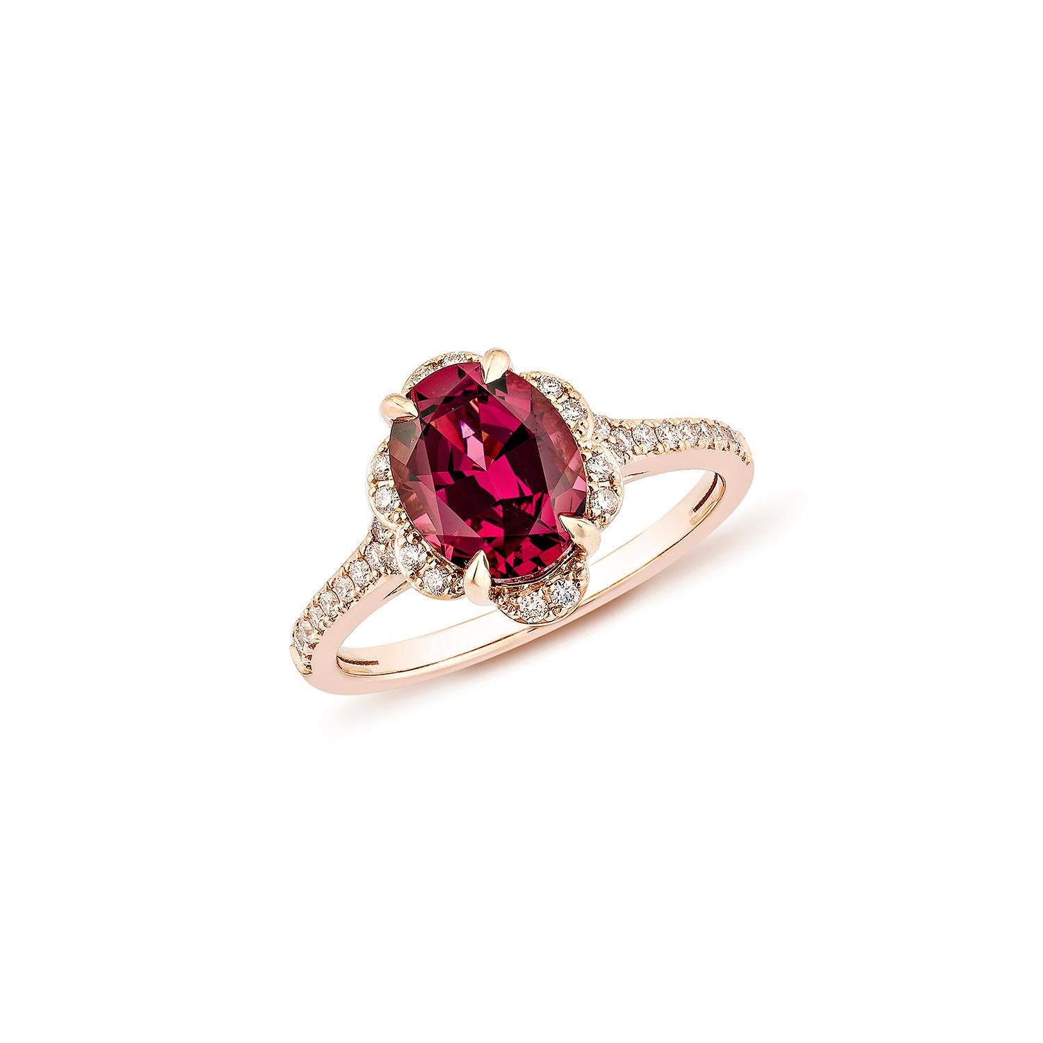 Contemporary Sunita Nahata Rhodolite 2.44ct. Fancy Ring in 14KRG with White Diamond. For Sale