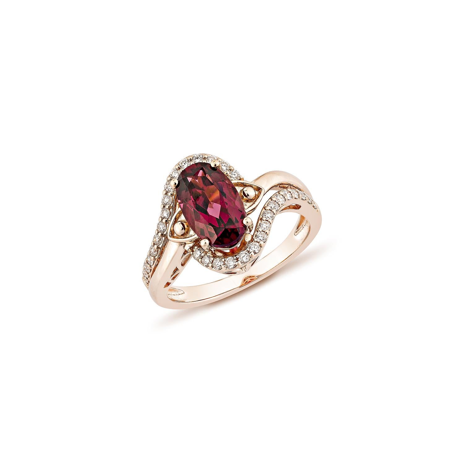 Contemporary Sunita Nahata Rhodolite 2.44ct. Fancy Ring in 14KRG with White Diamond. For Sale