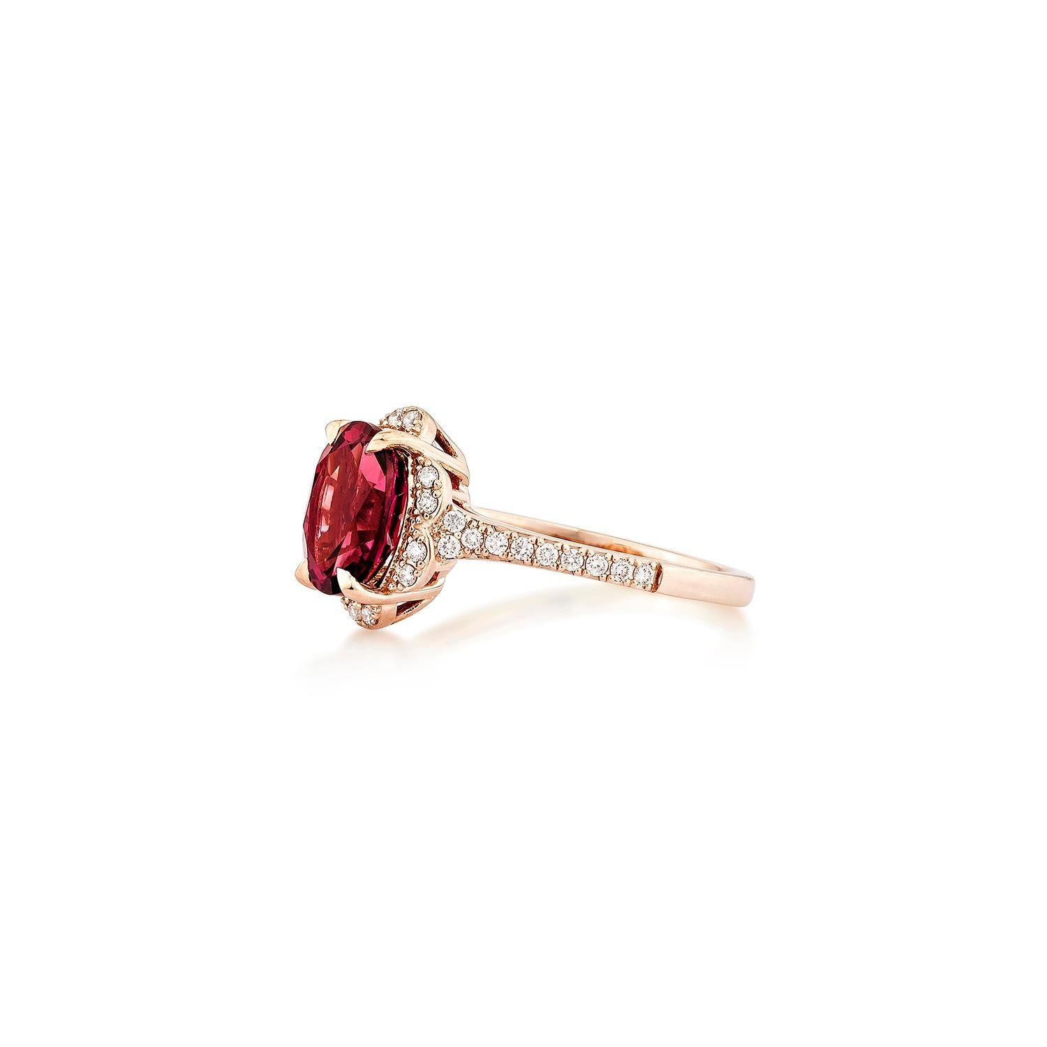 Oval Cut Sunita Nahata Rhodolite 2.44ct. Fancy Ring in 14KRG with White Diamond. For Sale