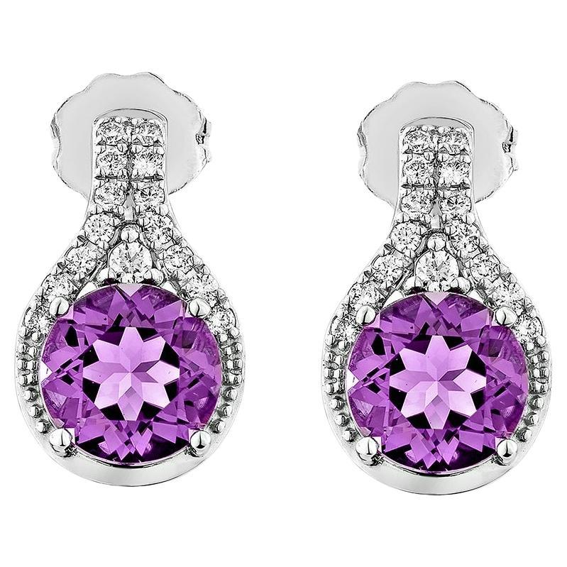 Sunita Nahata Amethyst 2.45ct. Drop Earring in 14KWG with White Diamond.