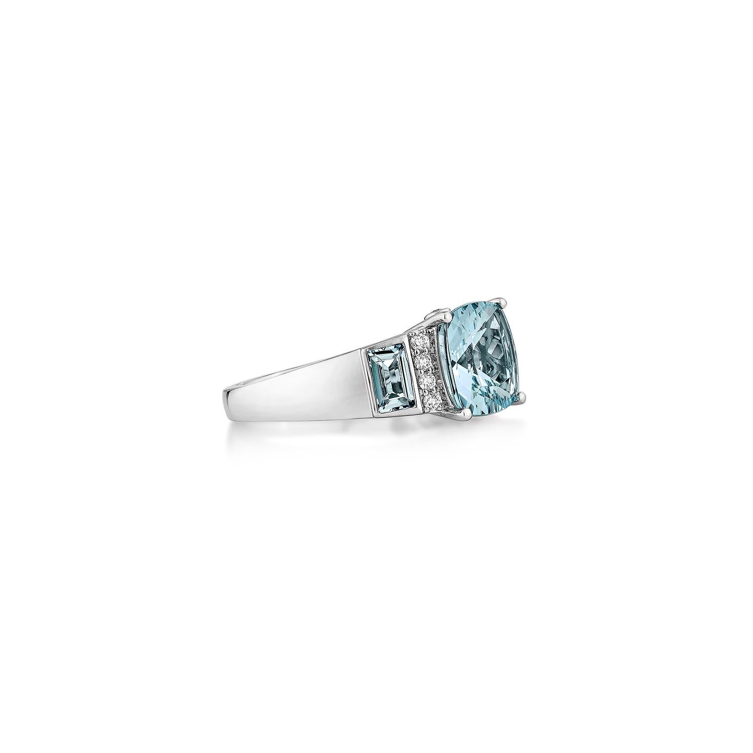 This collection features an array of Aquamarines with an icy blue hue that is as cool as it gets! Accented with Diamonds this ring is made in white gold and present a classic yet elegant look.
  
Aquamarine Fancy Ring in 14Karat White Gold with