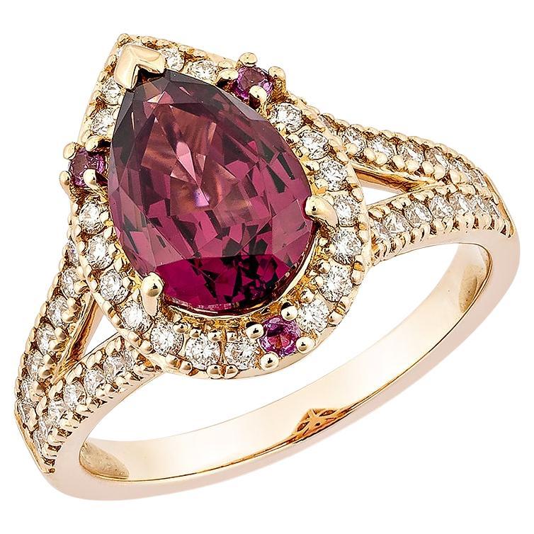 Sunita Nahata Rhodolite 2.48ct. Fancy Ring in 18KRG with White Diamond.