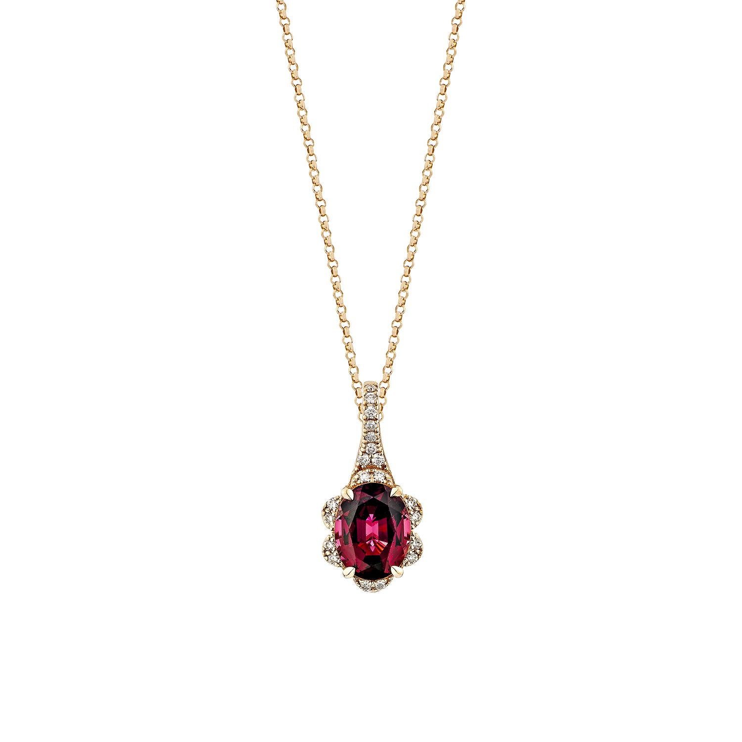 Contemporary Sunita Nahata Rhodolite 2.49ct. Pendant in 14KRG with White Diamond. For Sale