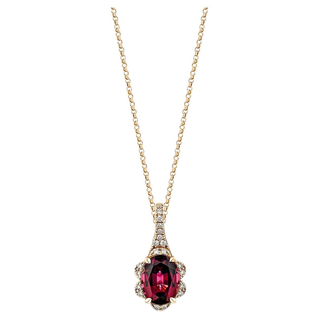 Sunita Nahata Rhodolite 2.49ct. Pendant in 14KRG with White Diamond.