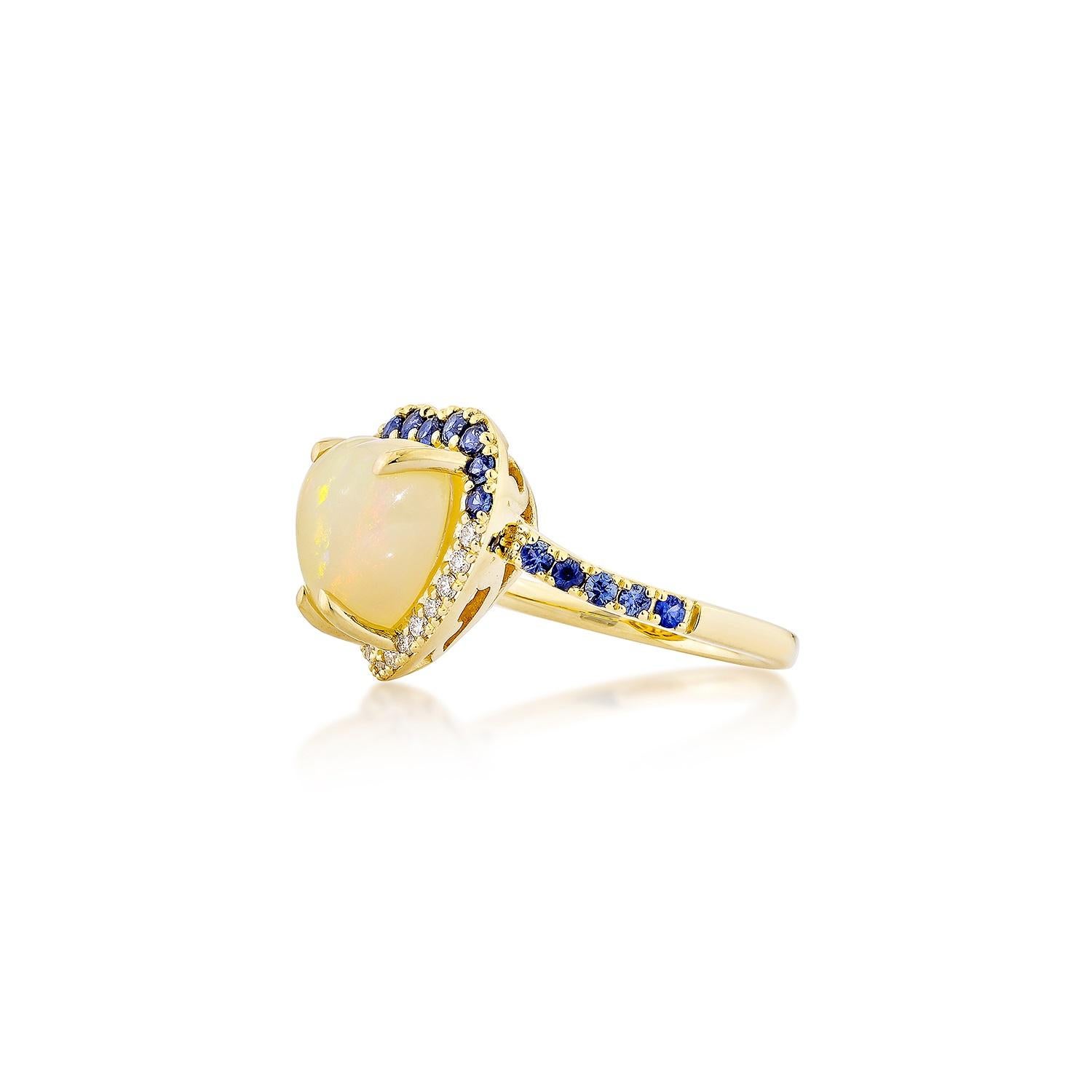 Heart Cut Sunita Nahata Opal and Sapphire 2.50ct. Fancy Ring in 18KYG with Diamond. For Sale