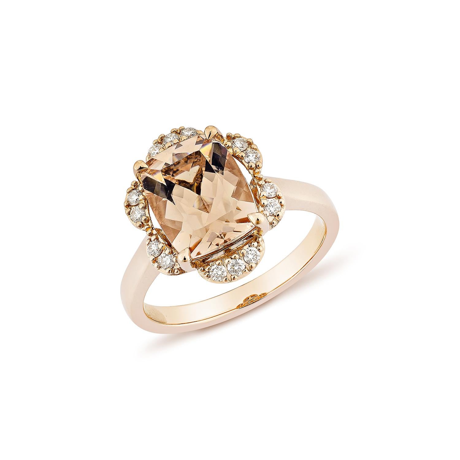 Contemporary Sunita Nahata Morganite 2.51ct. Fancy Ring in 18KRG with Diamond. For Sale