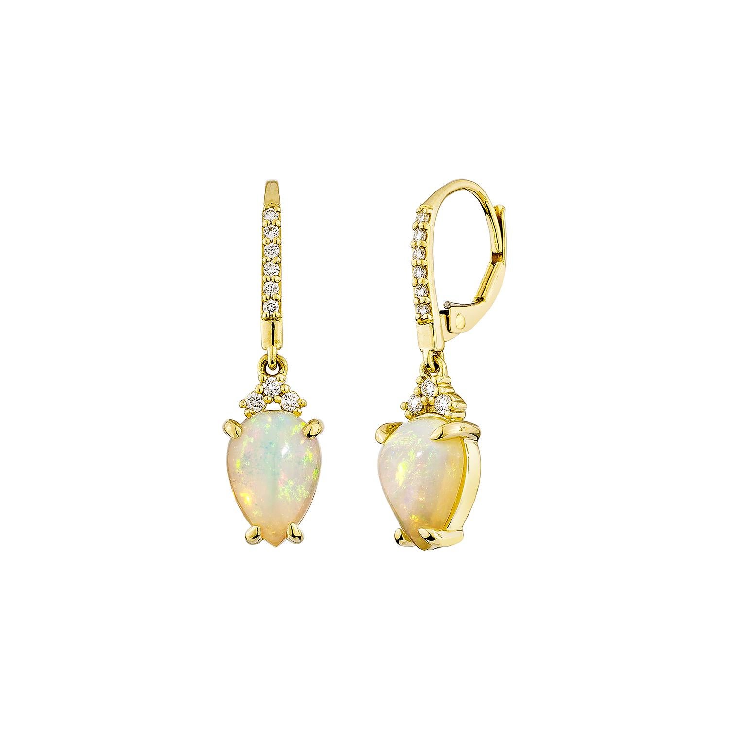 Taglio a goccia Opale Sunita Nahata 2,51ct. Orecchino a goccia in 18KYG con diamante bianco. in vendita
