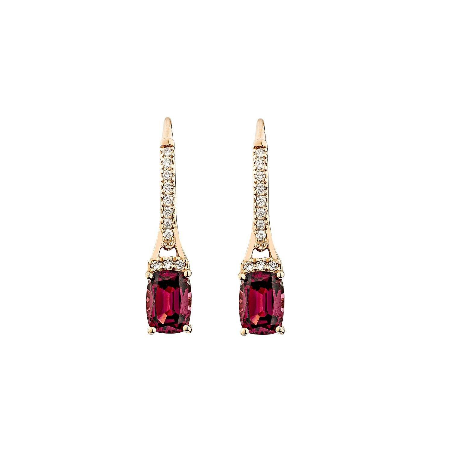 Contemporary Sunita Nahata  Rhodolite 2.55ct. Drop Earring in 14KRG with White Diamond. For Sale
