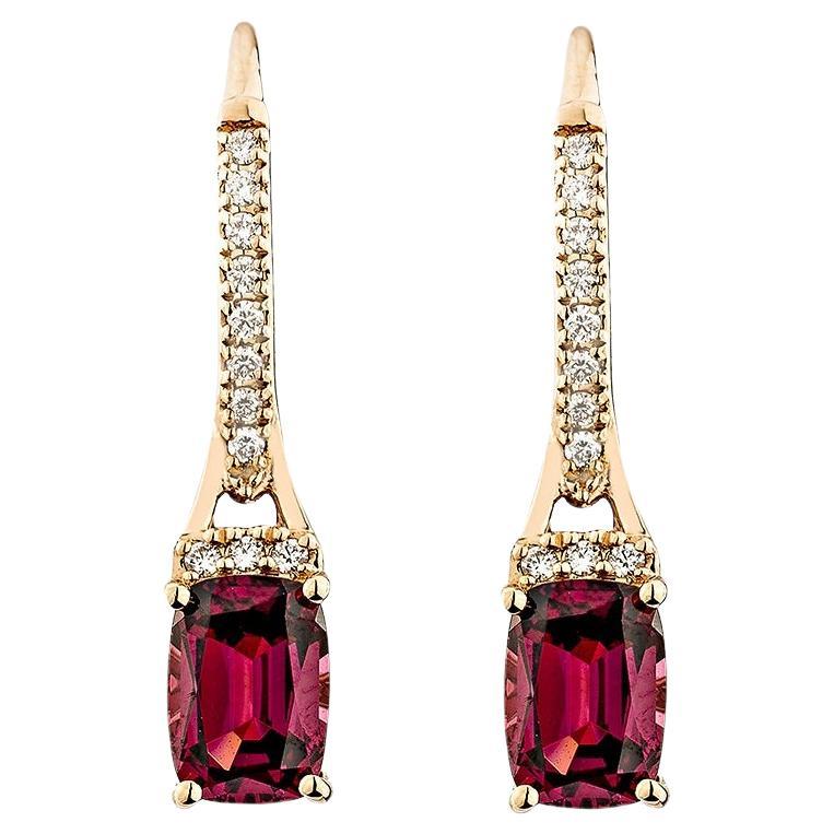 Sunita Nahata  Rhodolite 2.55ct. Drop Earring in 14KRG with White Diamond.