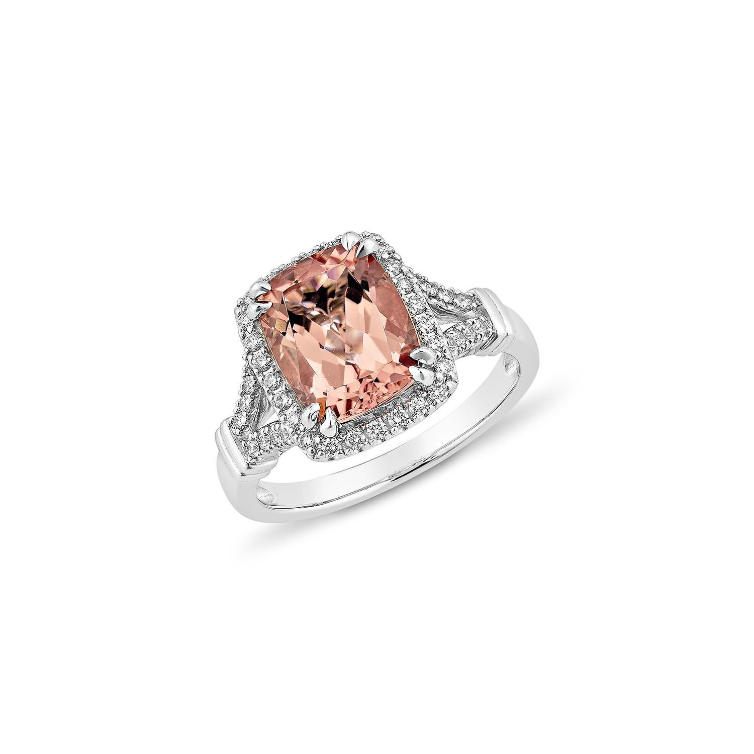 Contemporary Sunita Nahata Pink Morganite 2.58ct. Fancy Ring in 18KWG with Diamond. For Sale