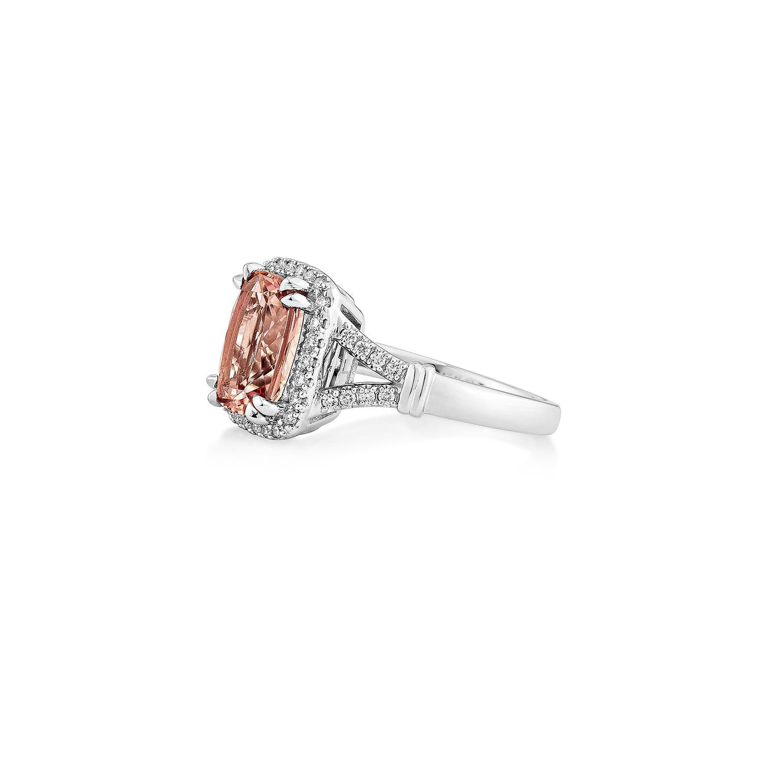 Cushion Cut Sunita Nahata Pink Morganite 2.58ct. Fancy Ring in 18KWG with Diamond. For Sale