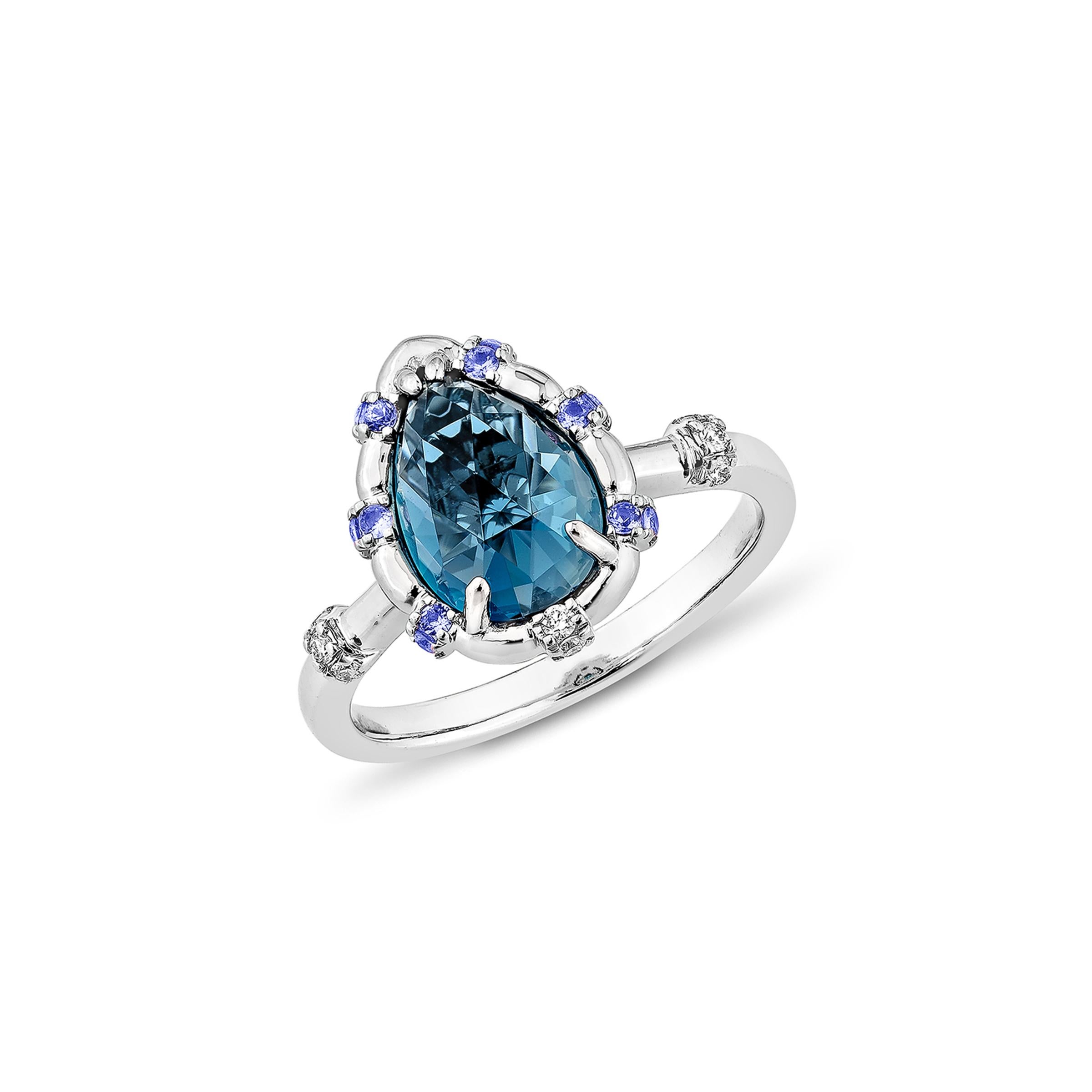 Contemporary Sunita Nahata Blue Topaz & Sapphire 2.59ct. Ring in 18KWG with Diamond. For Sale