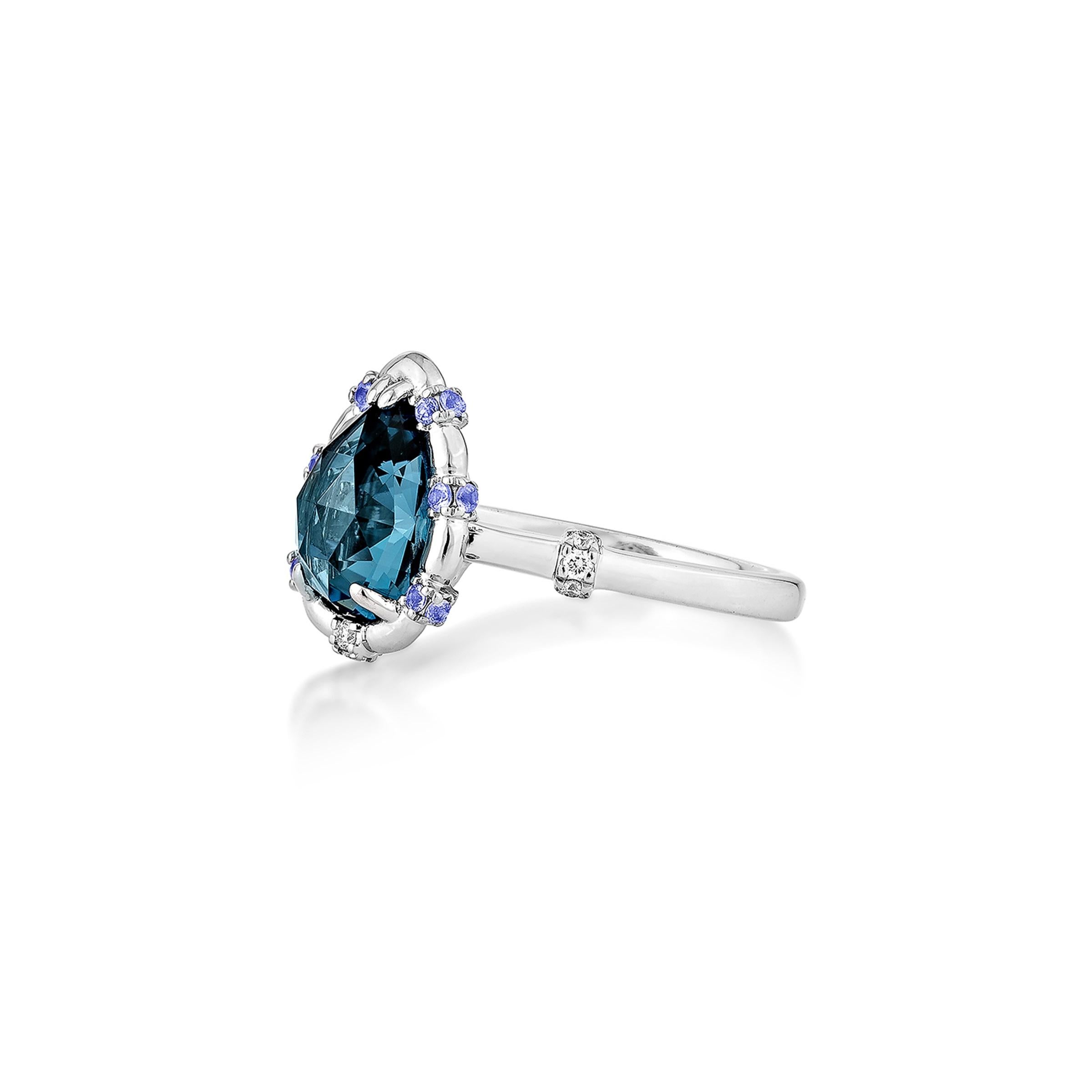 Pear Cut Sunita Nahata Blue Topaz & Sapphire 2.59ct. Ring in 18KWG with Diamond. For Sale